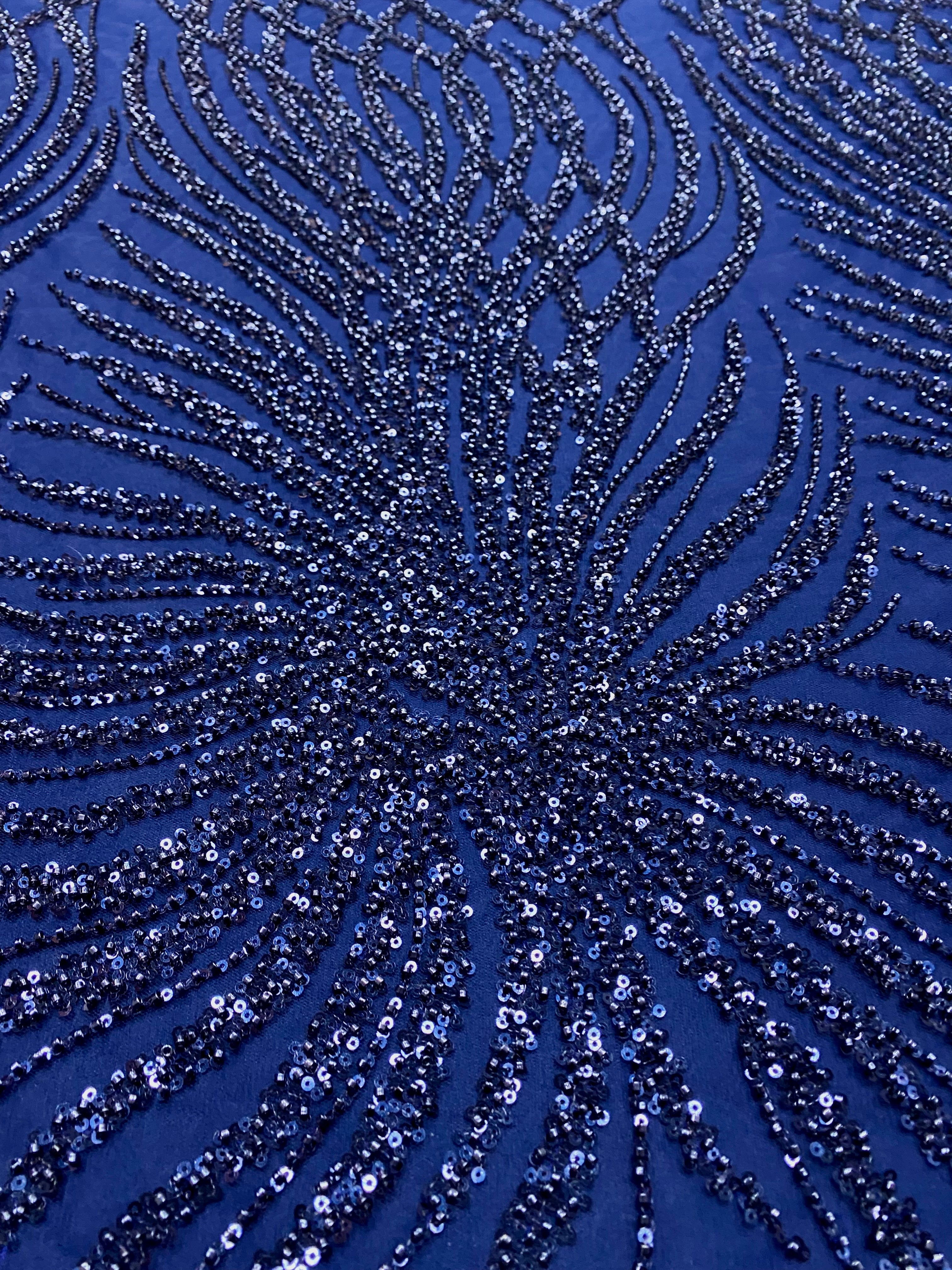 Dantela Couture Bleumarin cu Siraguri, cu Margele si Paiete