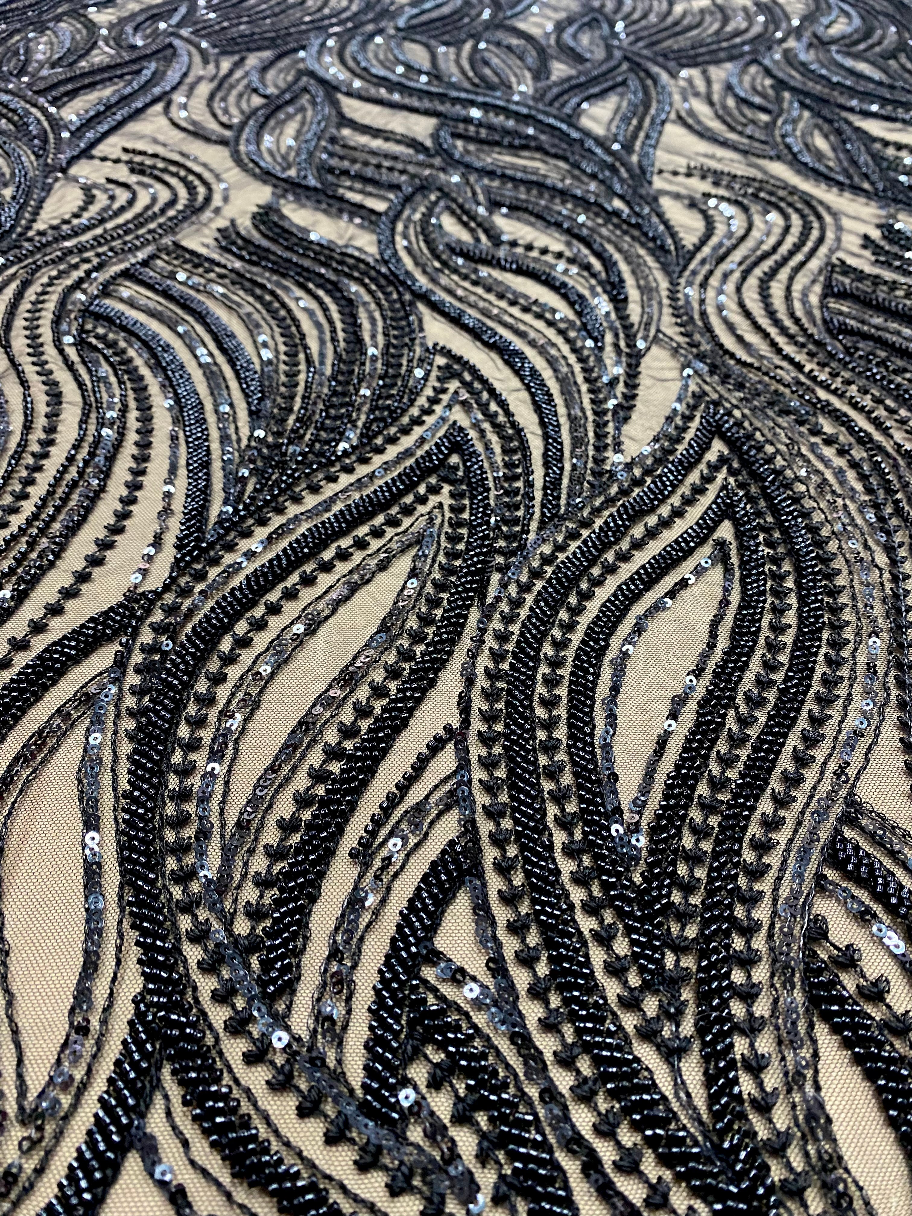 Ivory Lace with Linear Pattern, with Pearls and Sequins