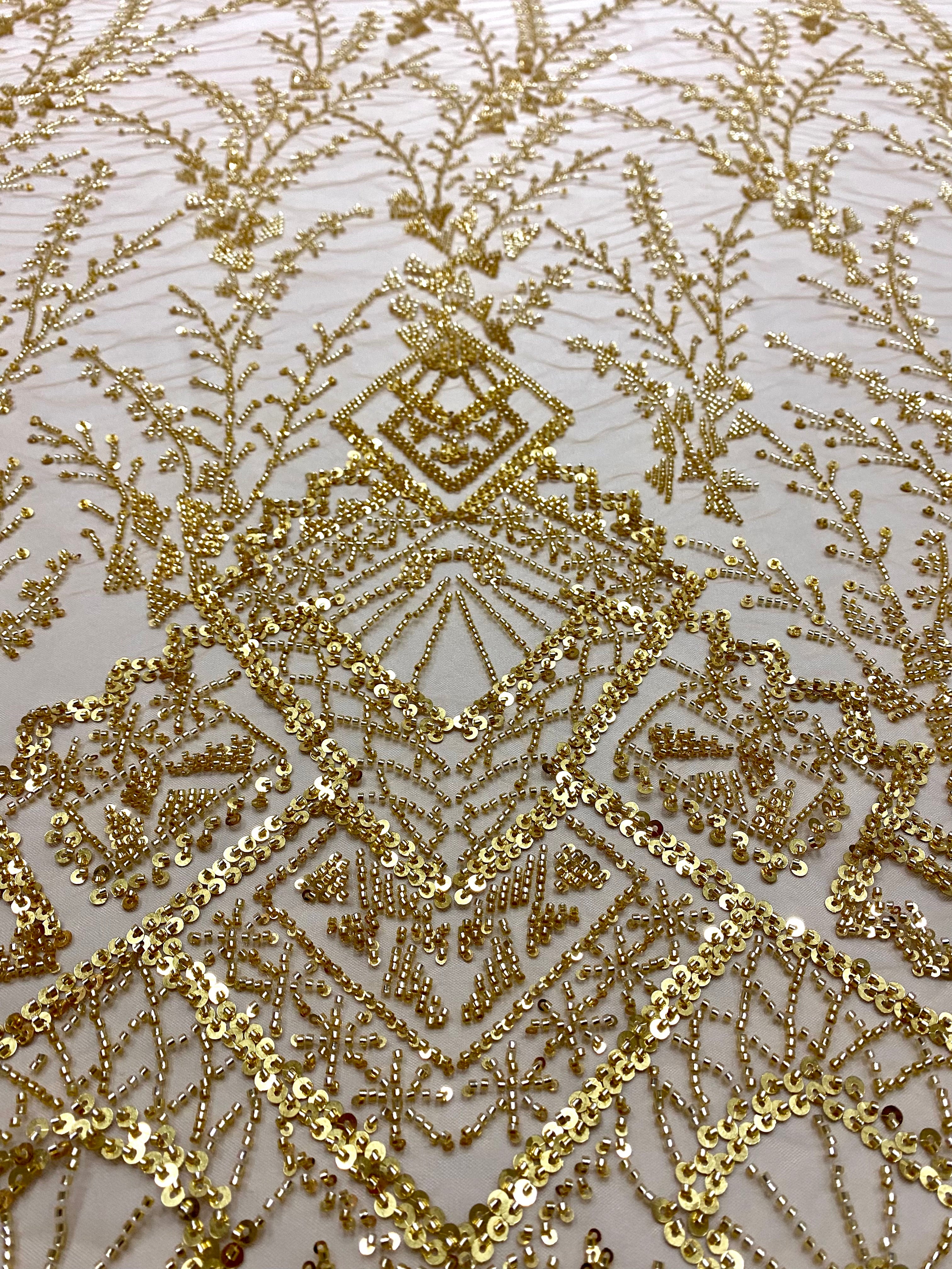Black Couture Lace with General Pattern, with Beads and Sequins 
