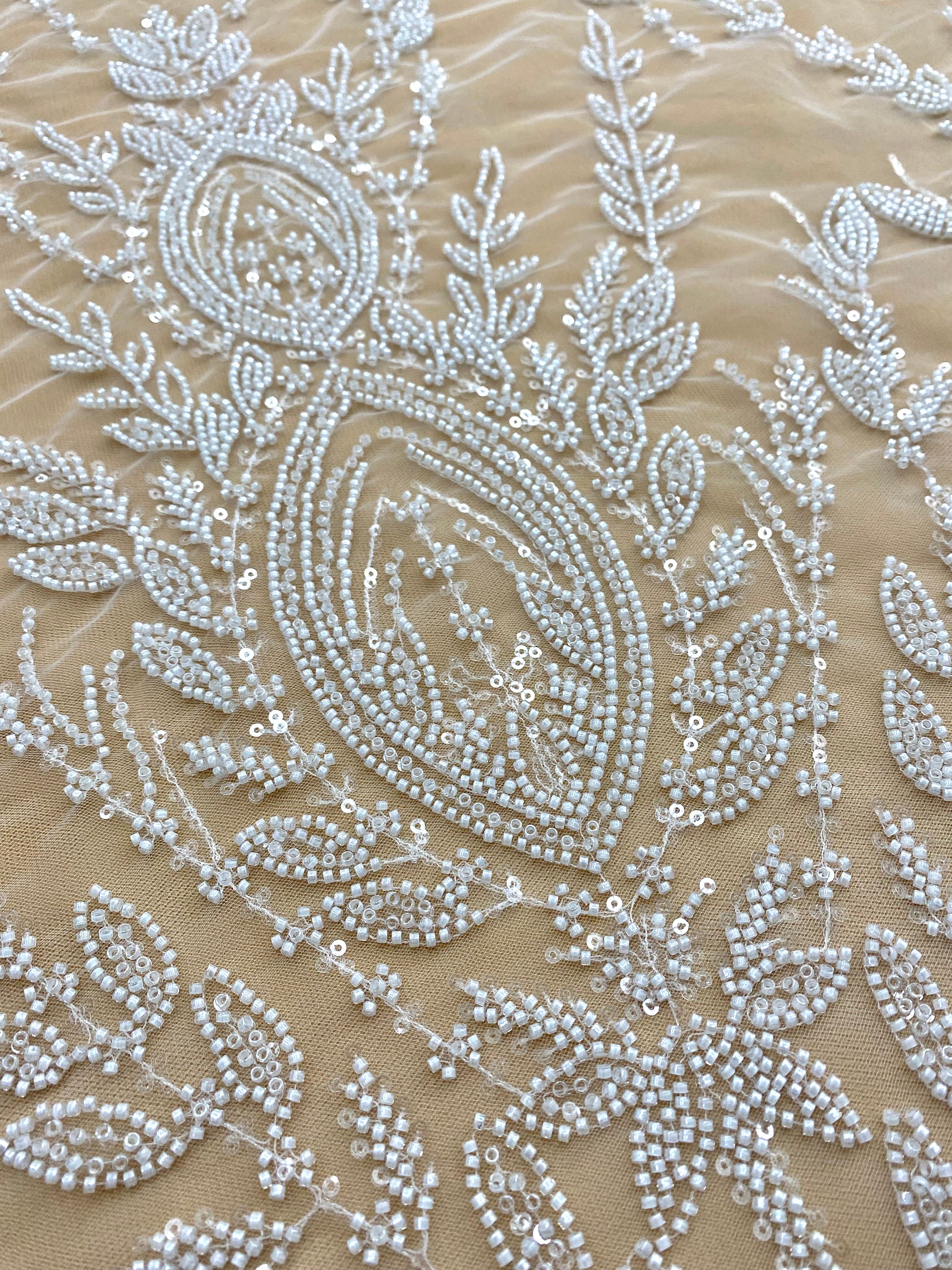 Silver Lace with Linear Pattern, with Pearls and Sequins