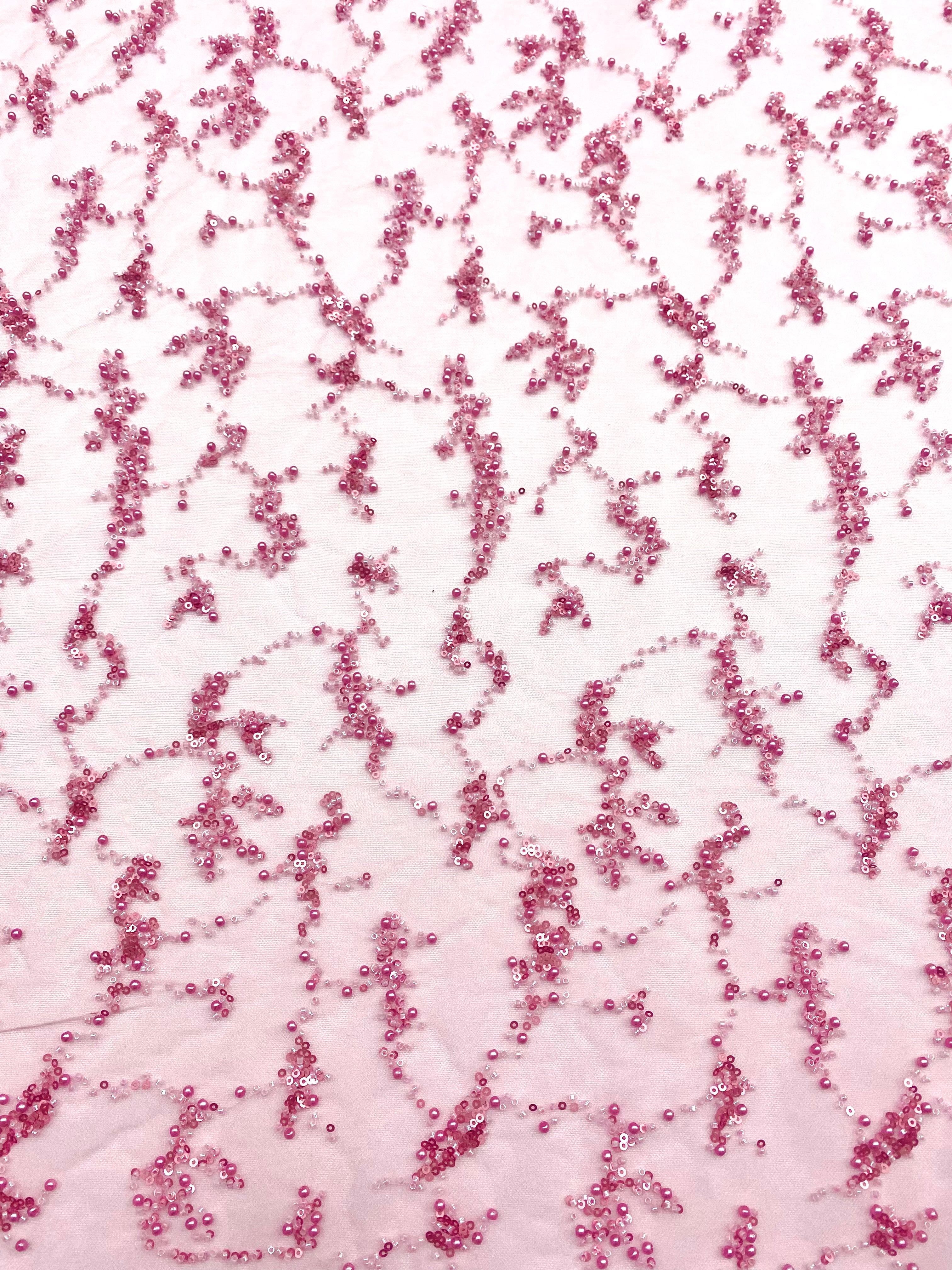 Pink Couture Lace with Pearls, Beads and Sequins