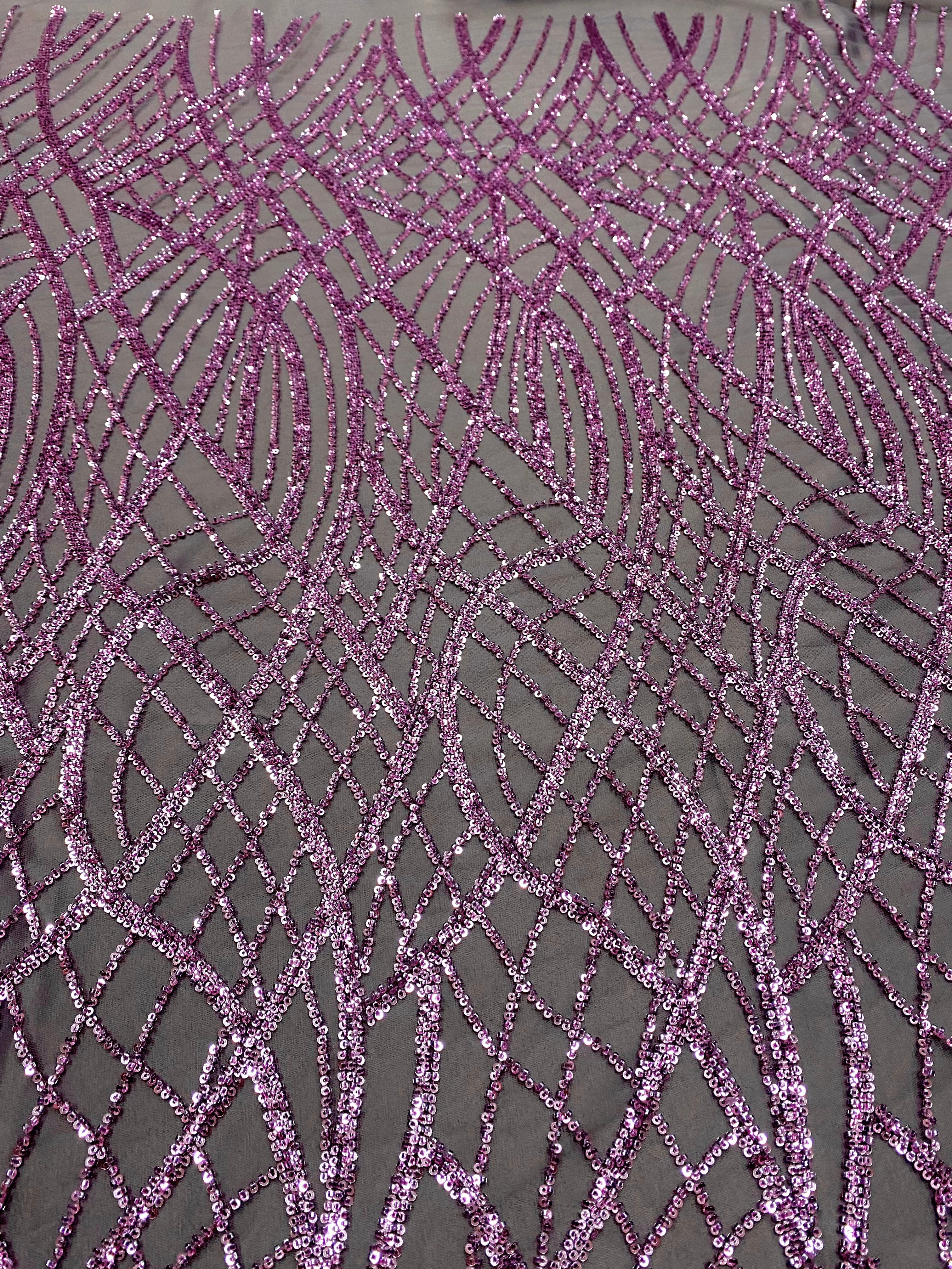 Dantela Couture Lavanda Pudrata cu Model Liniar, cu Margele si Paiete