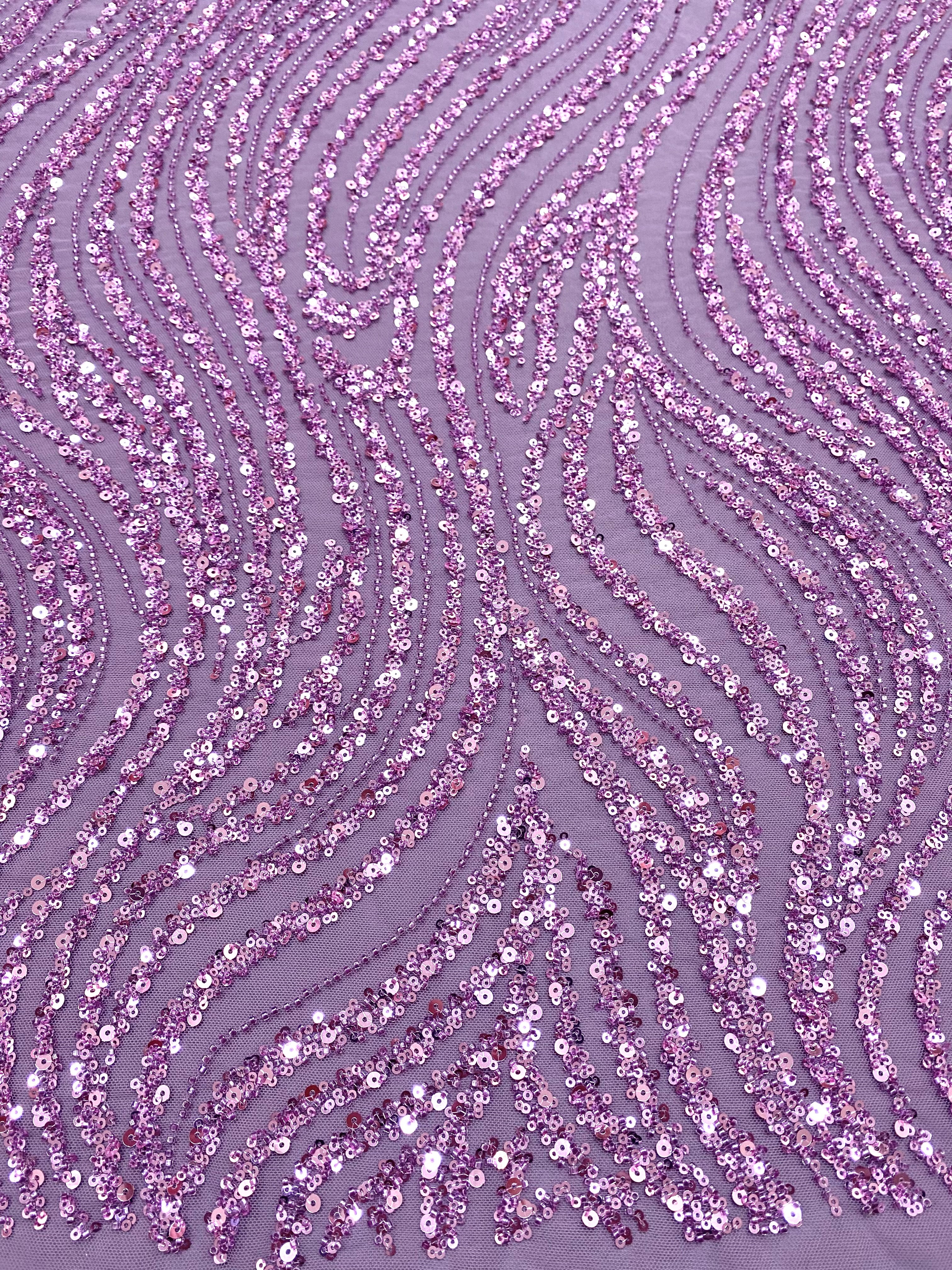 Powder Couture Lace with Linear Pattern, with Beads and Sequins