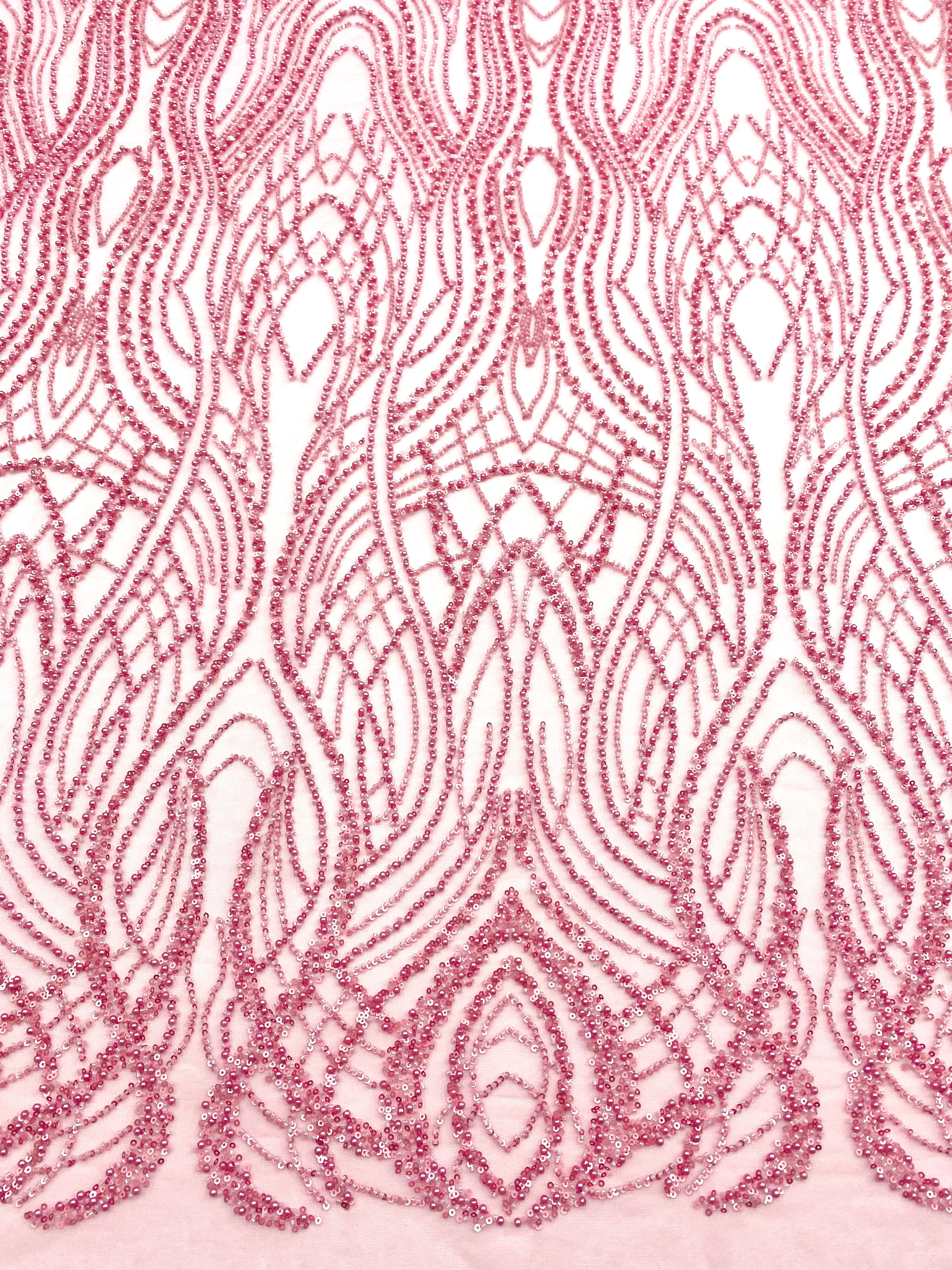 Pink Couture Lace with Pearls, Beads and Sequins
