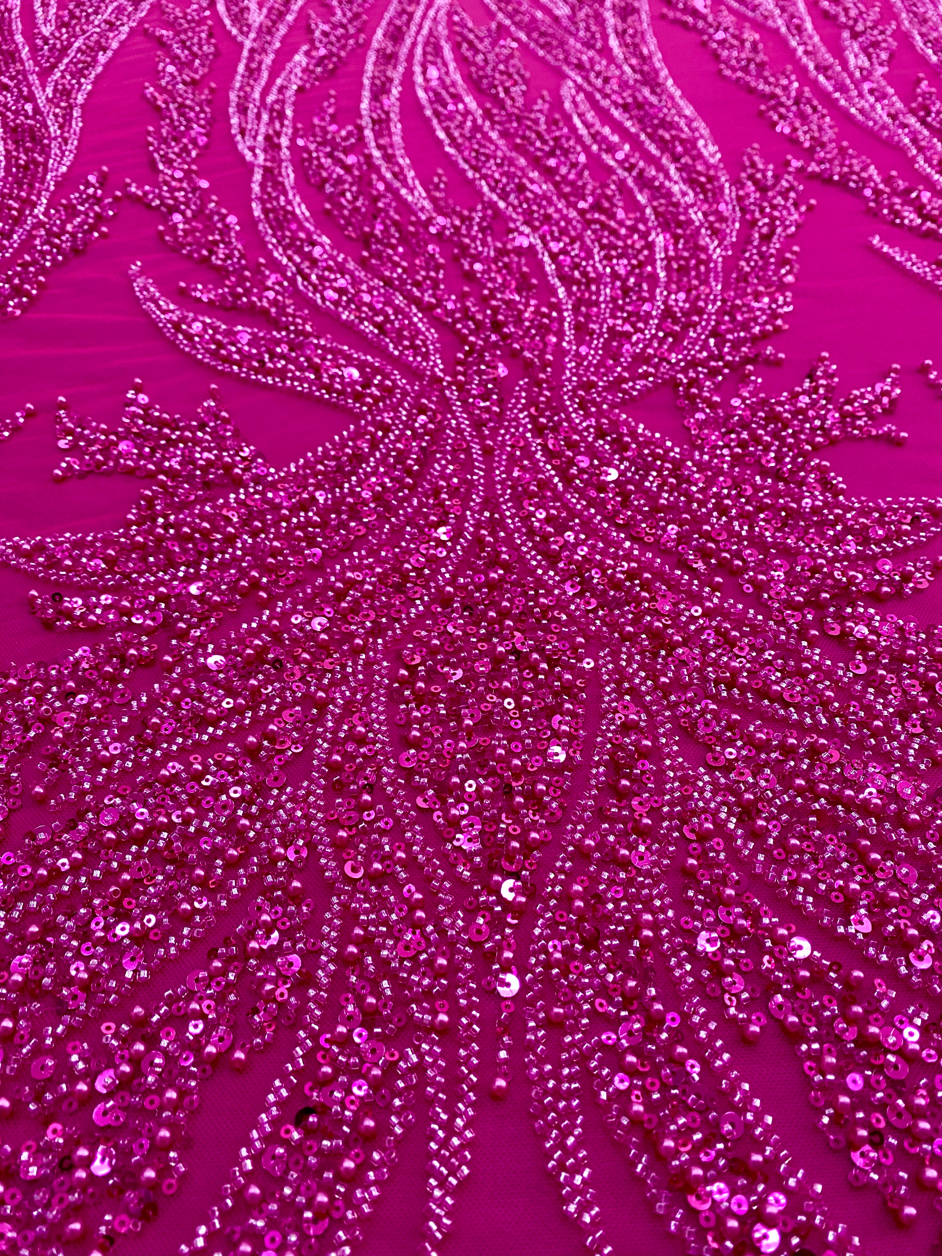 Silver Lace with Linear Pattern, with Pearls and Sequins