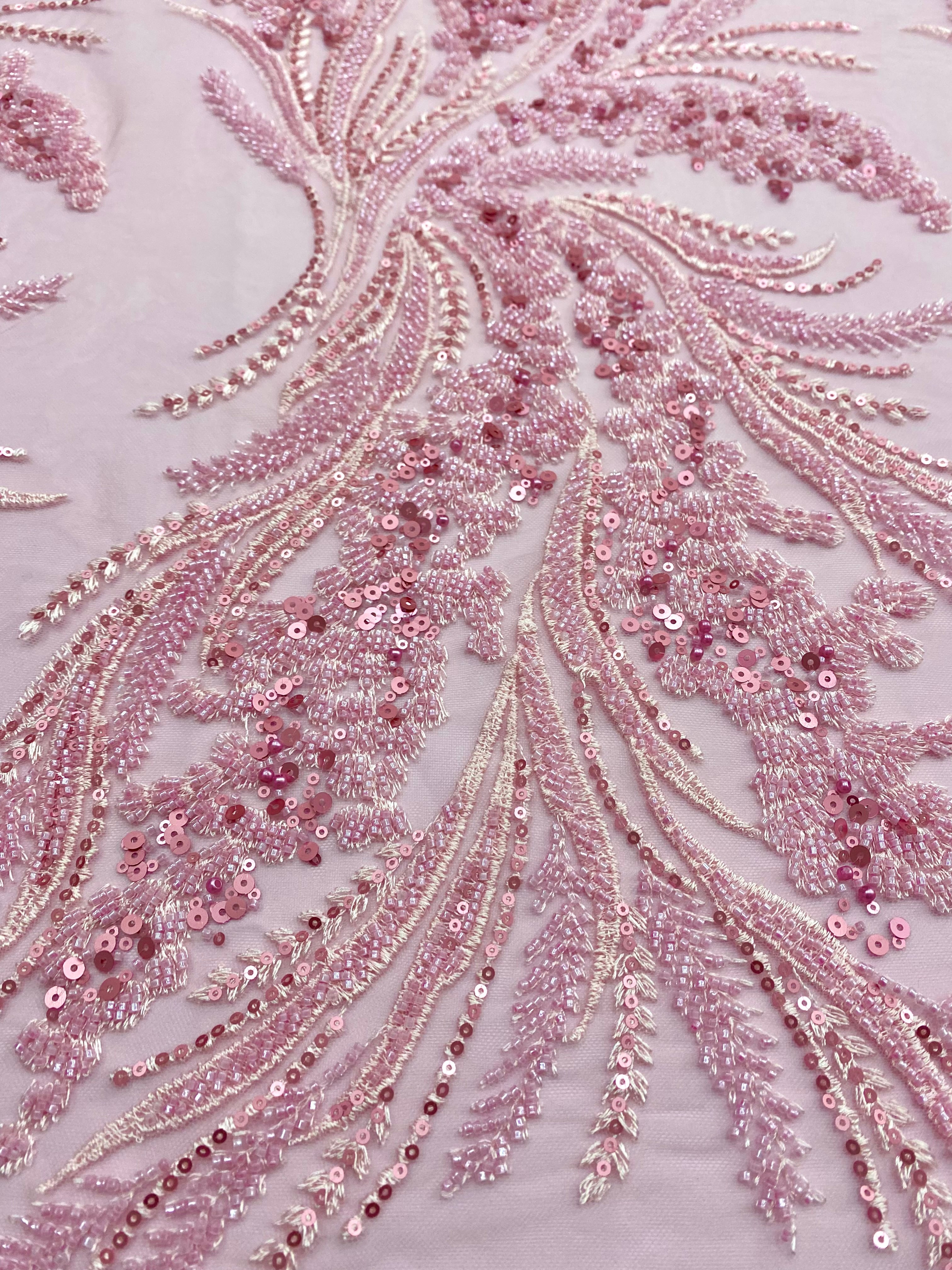 Silver Lace with Linear Pattern, with Pearls and Sequins