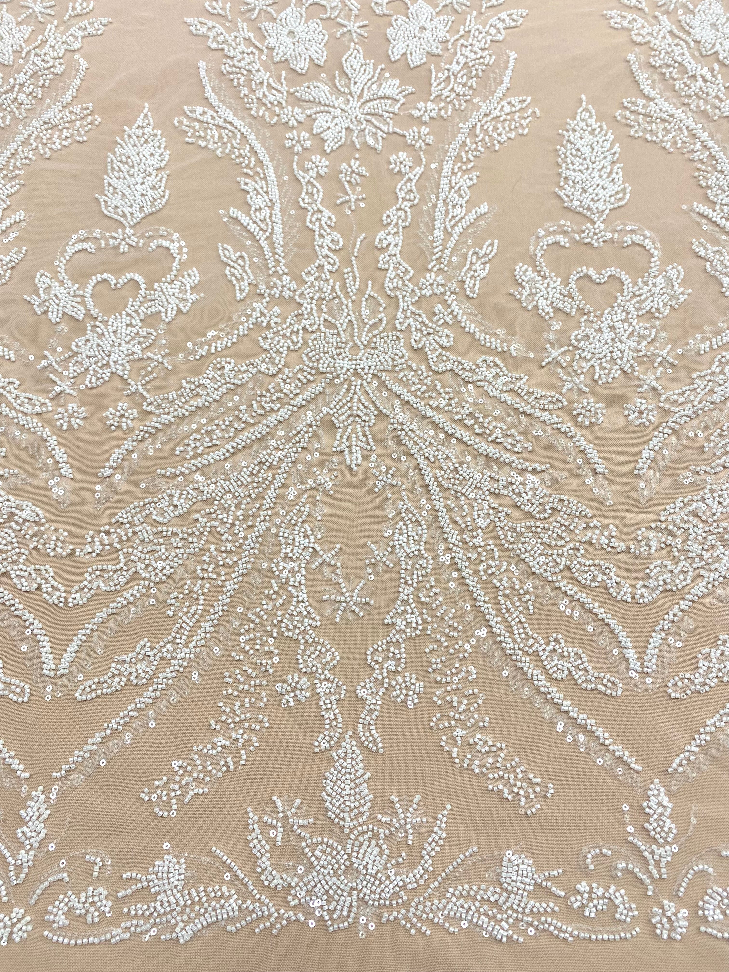 Ivory Couture Lace with Floral Pattern, Beads and Sequins