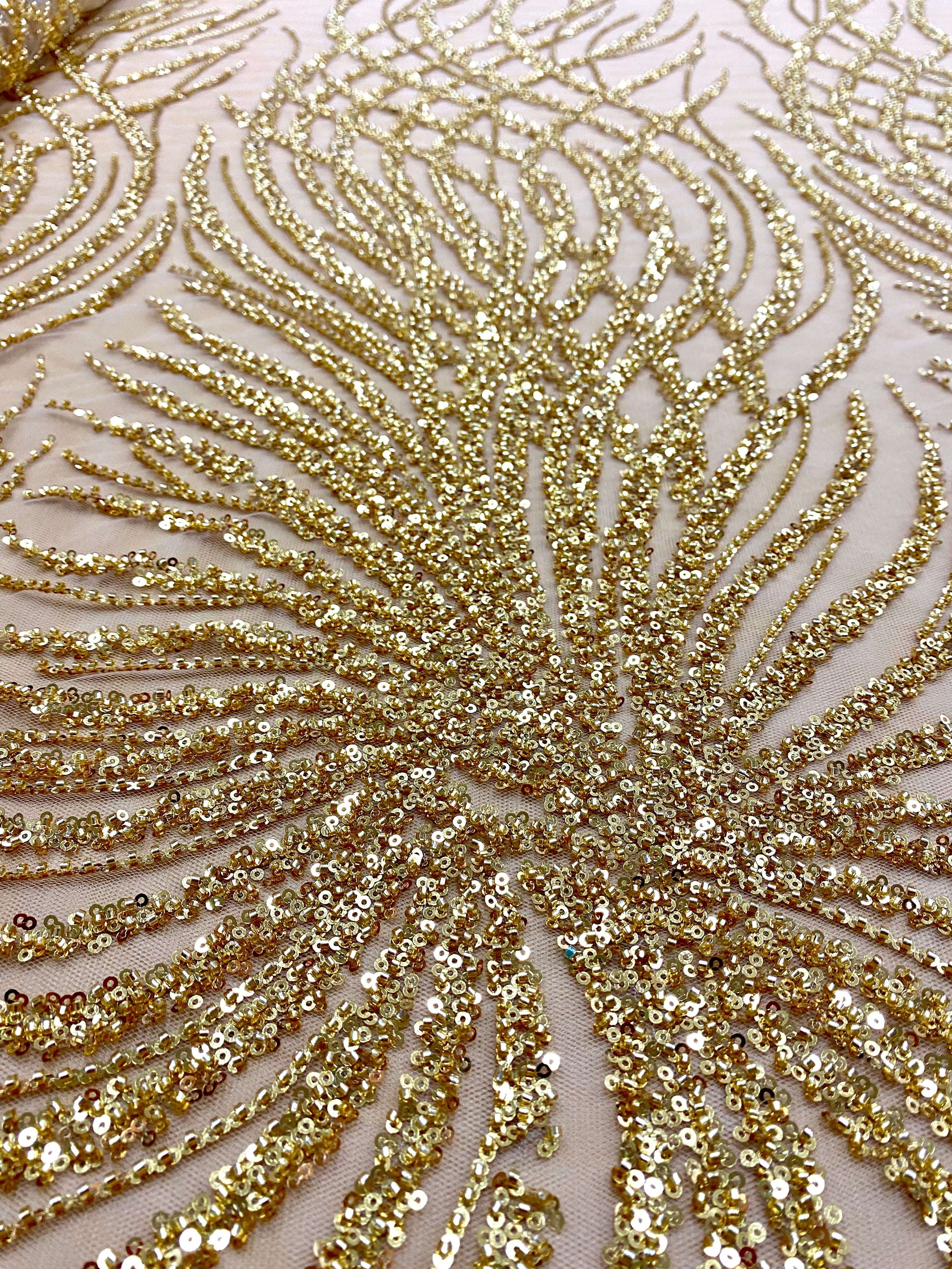 Arany Couture Csipke Gyöngyökkel és Flitterekkel