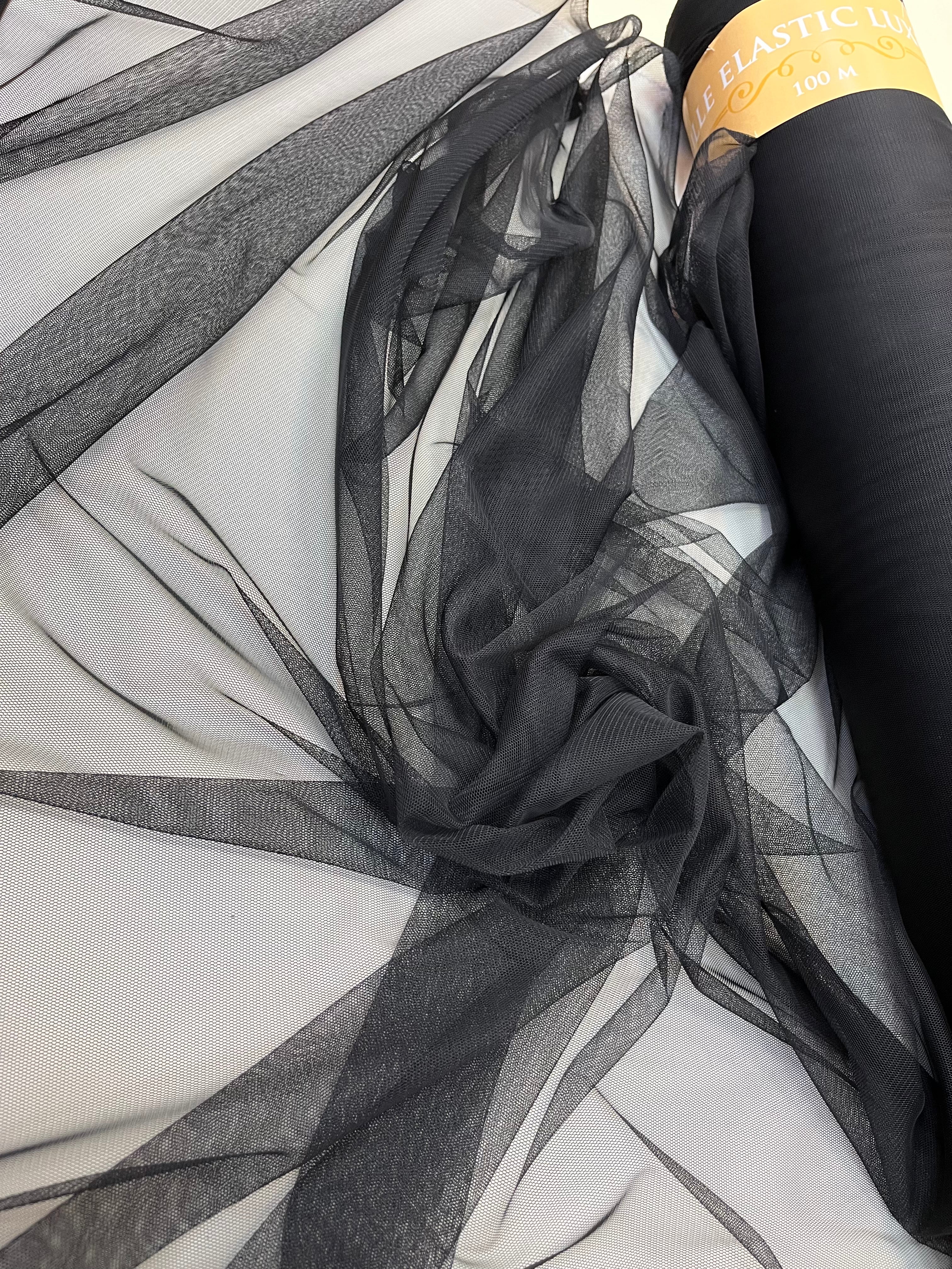 Tulle Elastic Negru - 1.5 m Latime