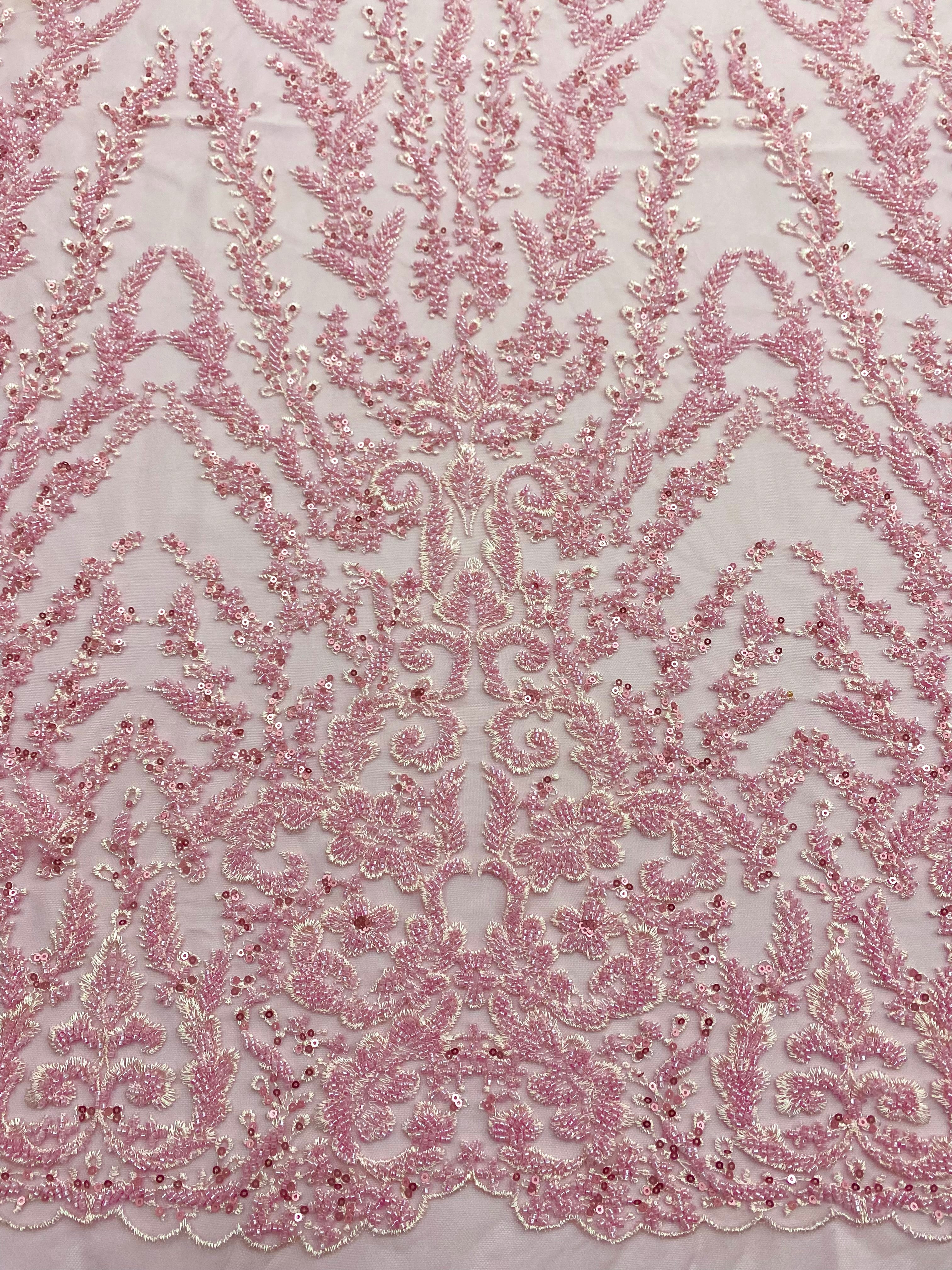 Silver Lace with Linear Pattern, with Pearls and Sequins