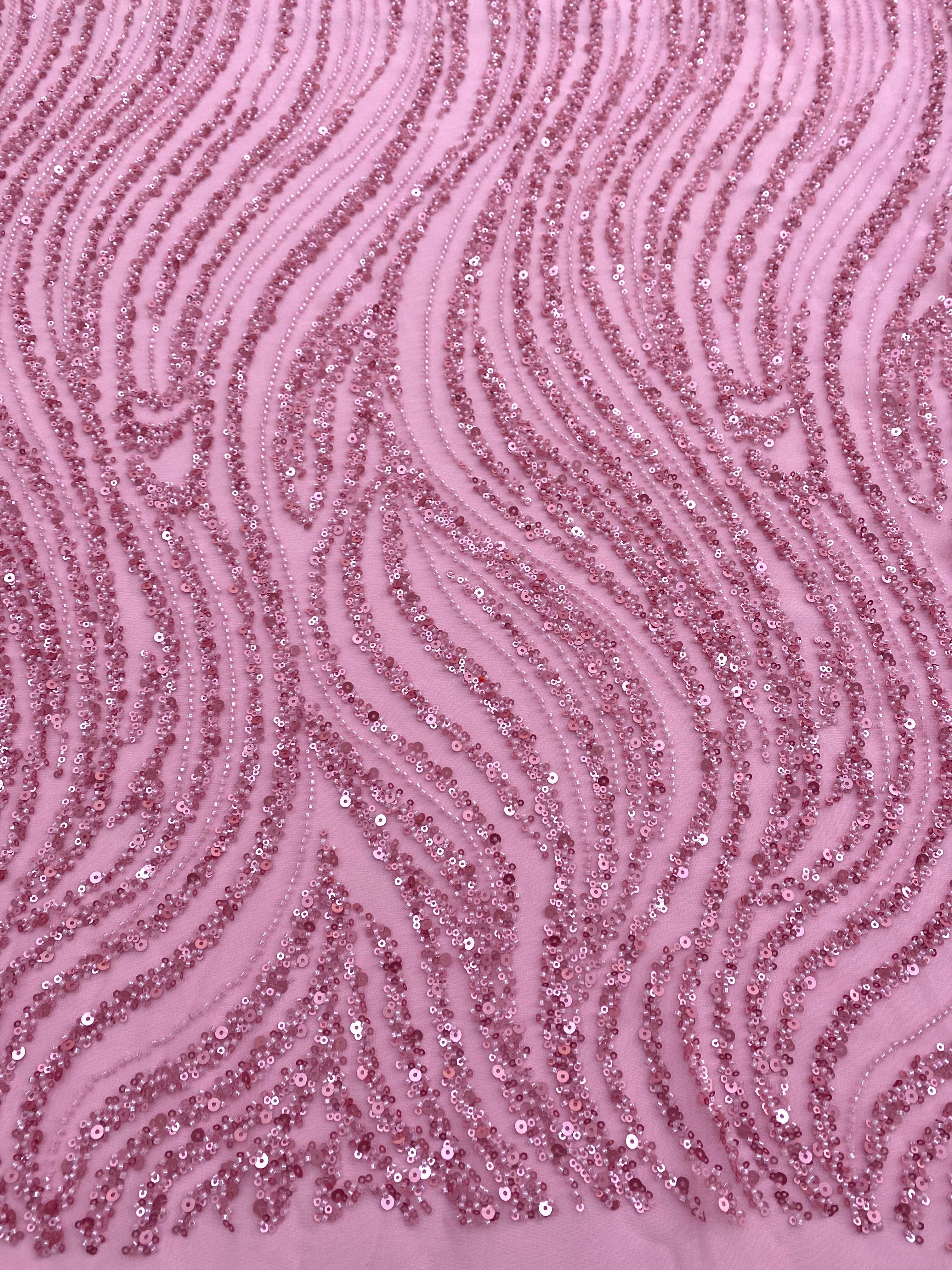 Silver Lace with Linear Pattern, with Pearls and Sequins