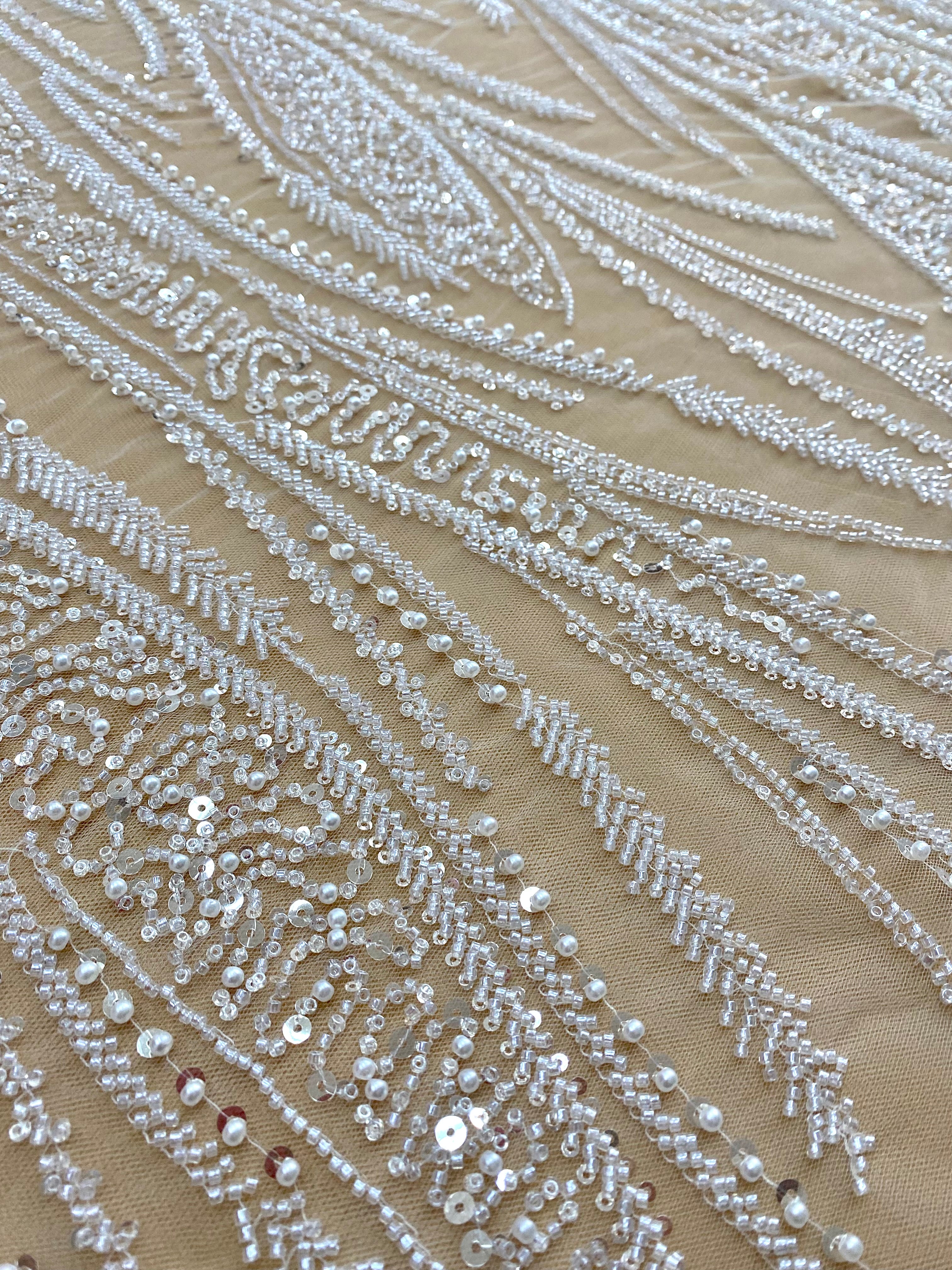 Dantela Couture Diamond cu Panou cu Perle, Margele si Paiete