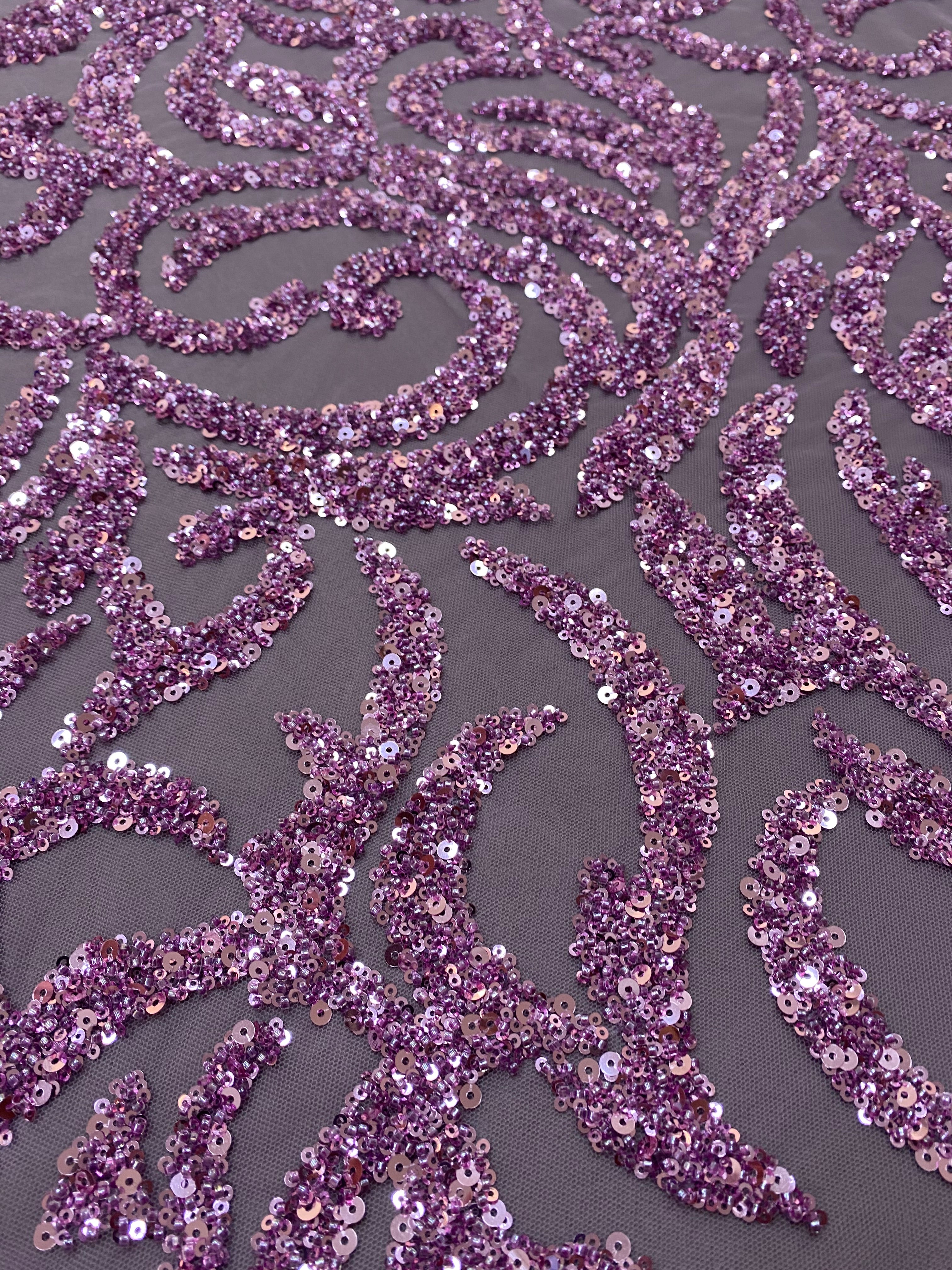 Powder Couture Lace with Geometric Pattern, with Beads and Sequins