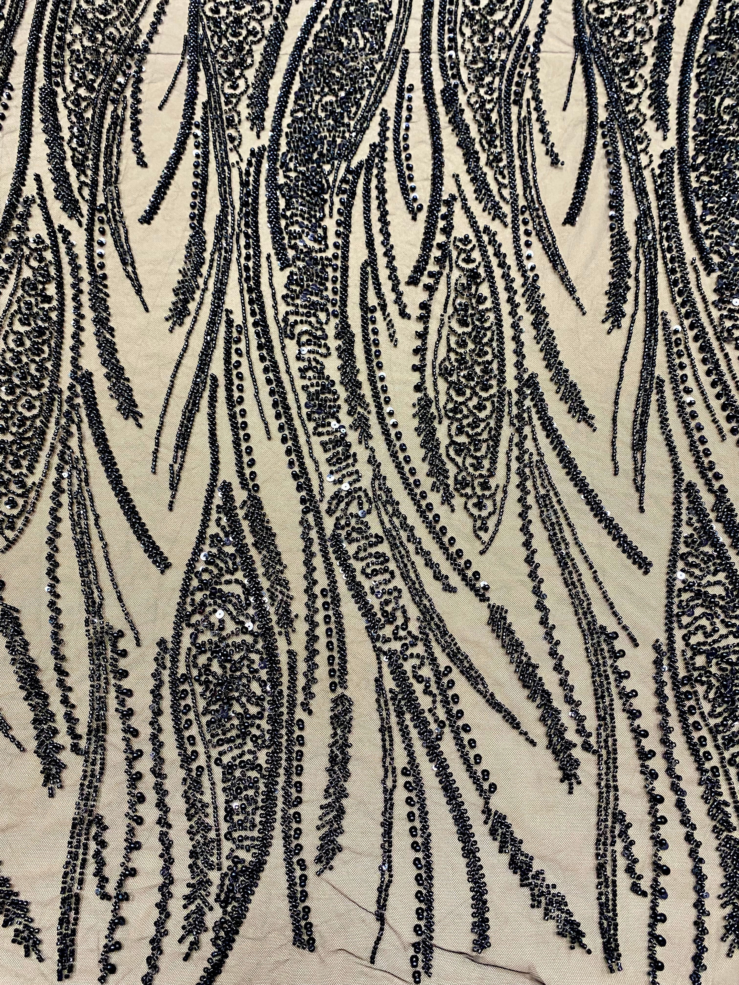 Black Couture Lace with Panel, with Pearls, Beads and Sequins