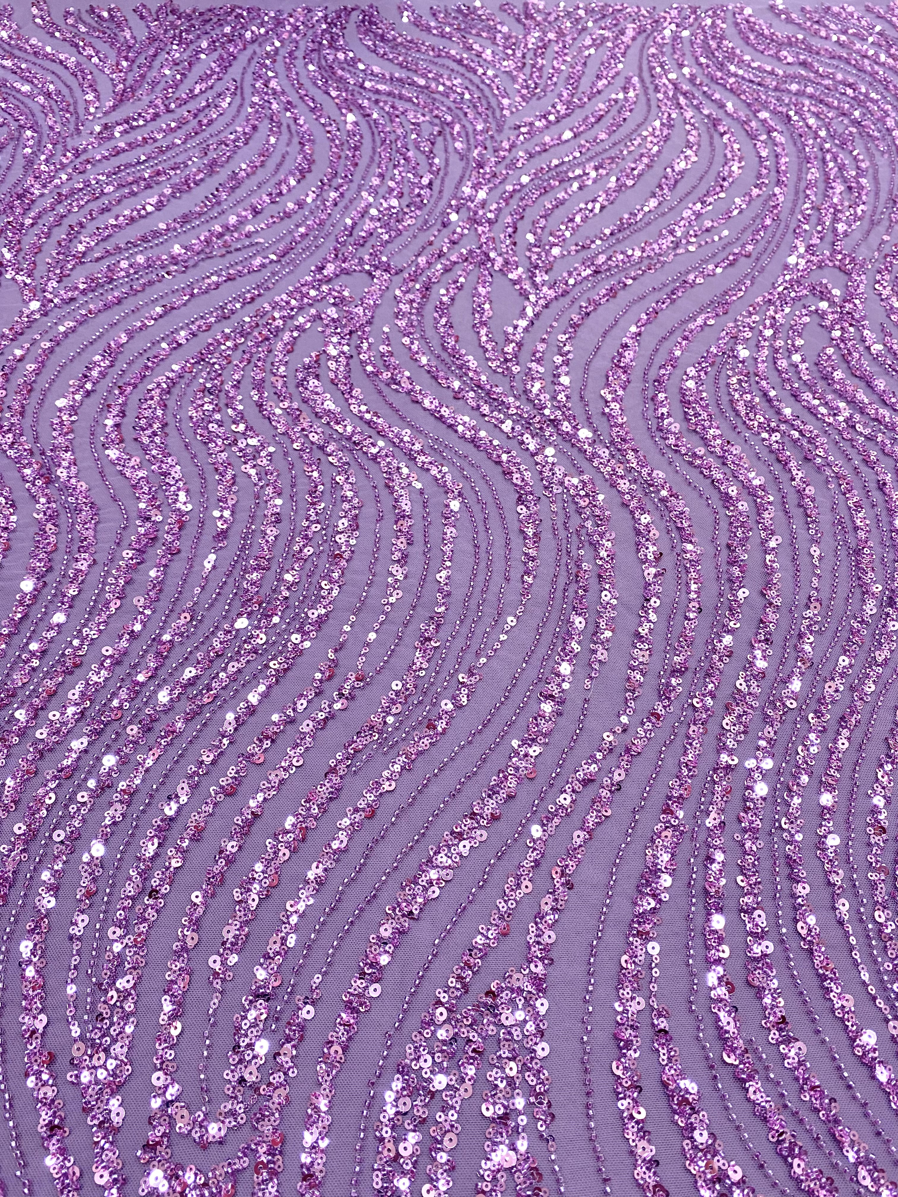 Powder Couture Lace with Linear Pattern, with Beads and Sequins