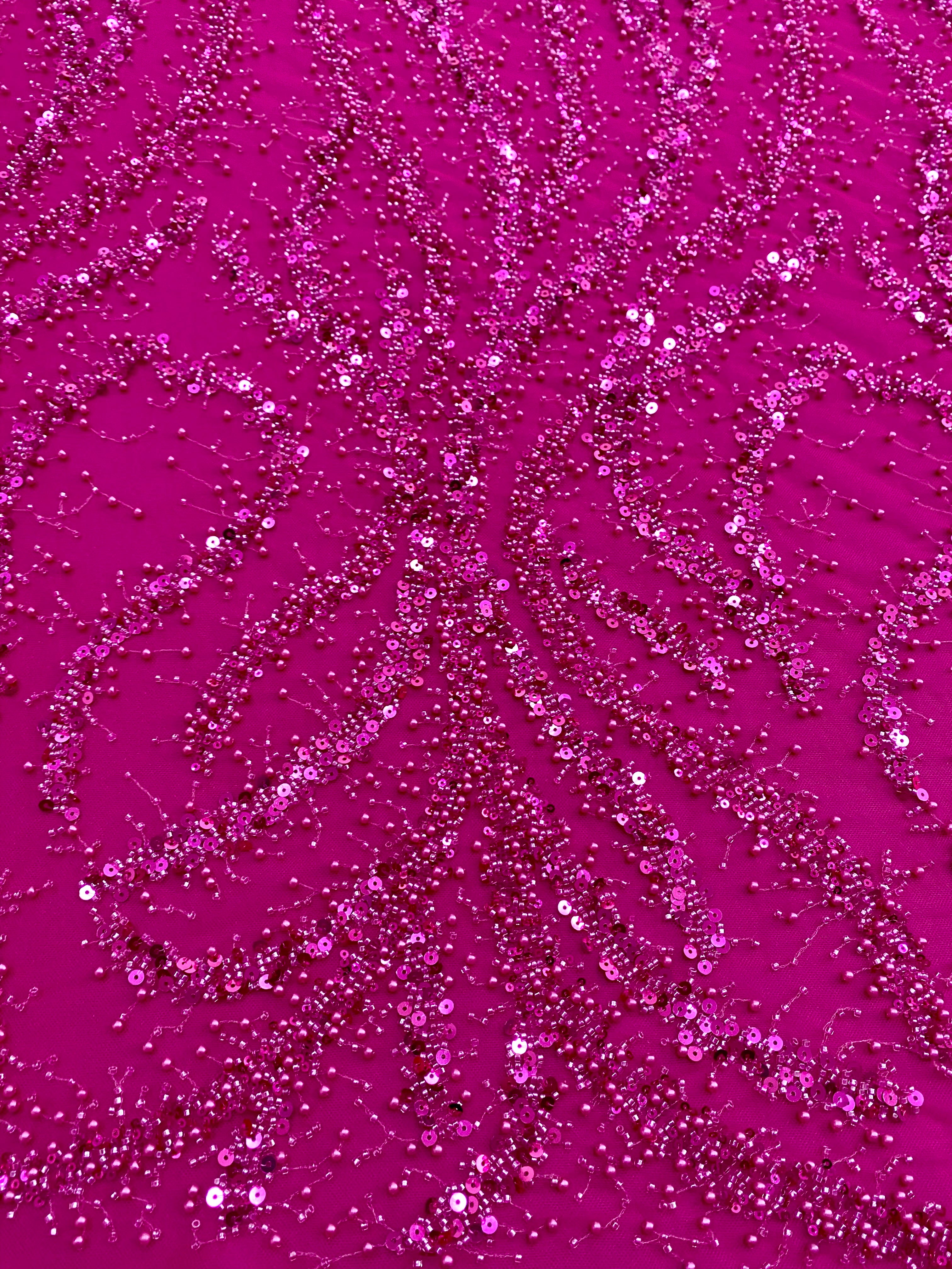 Silver Lace with Linear Pattern, with Pearls and Sequins