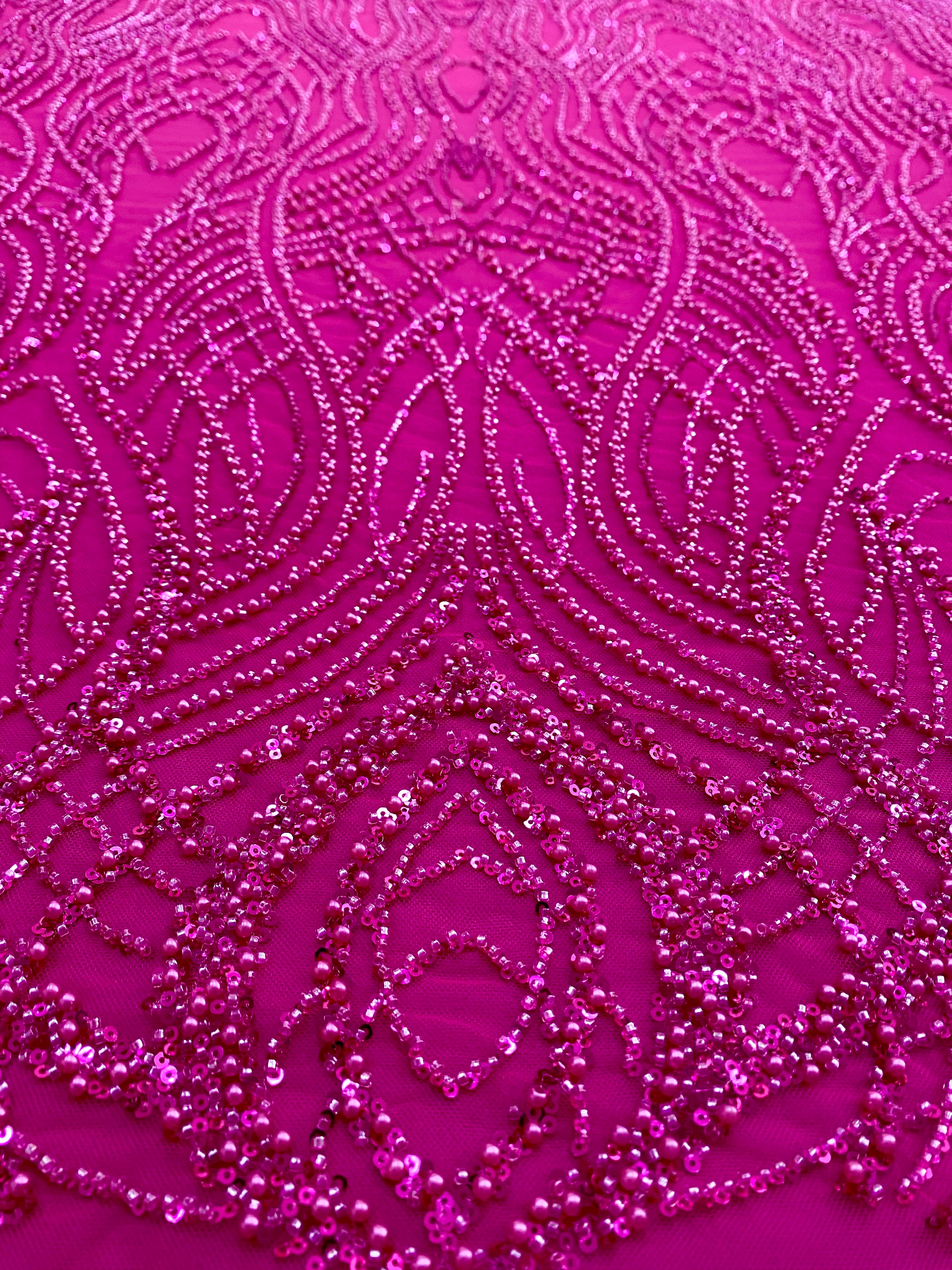 Silver Lace with Linear Pattern, with Pearls and Sequins