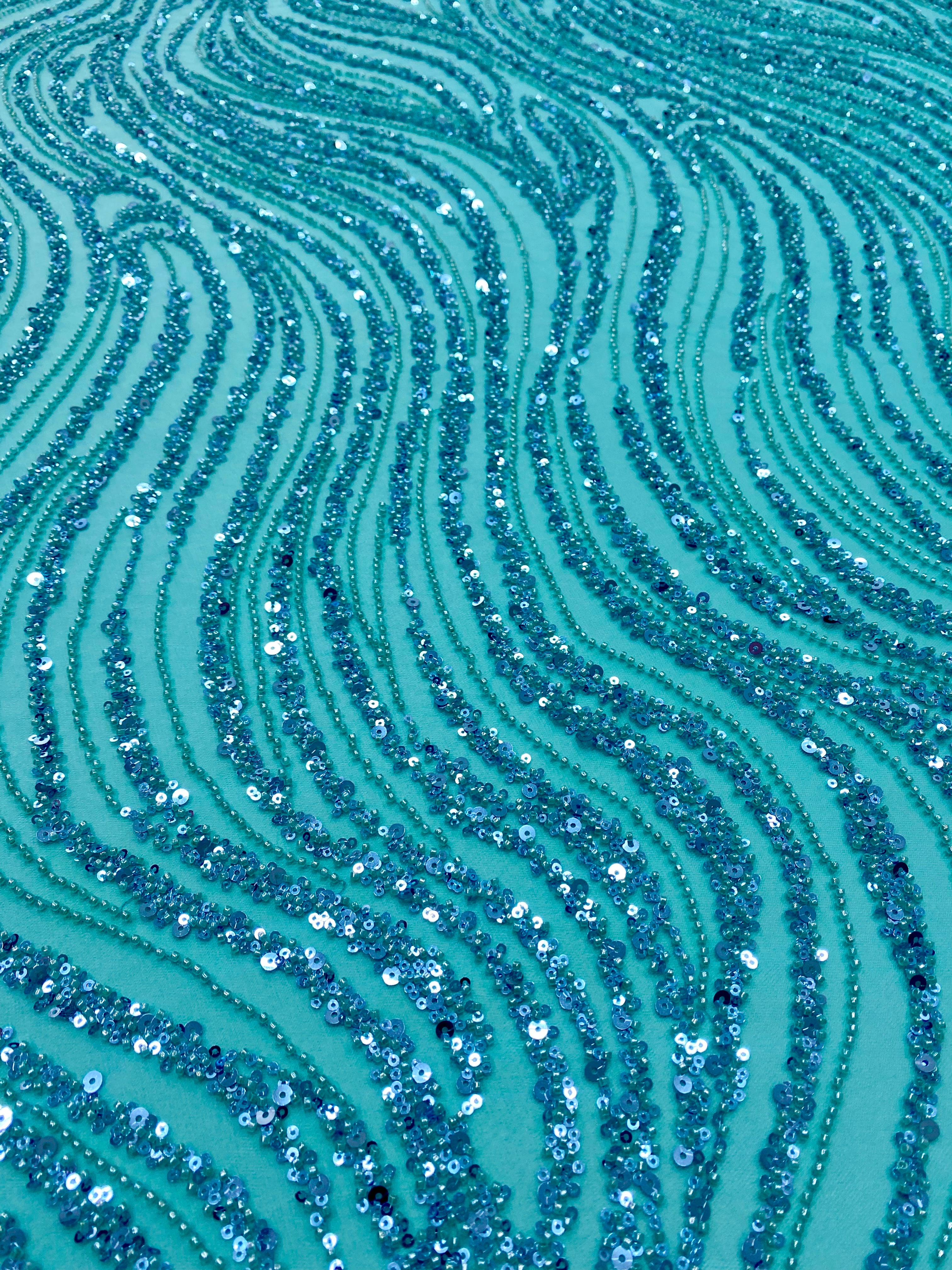 Silver Lace with Linear Pattern, with Pearls and Sequins