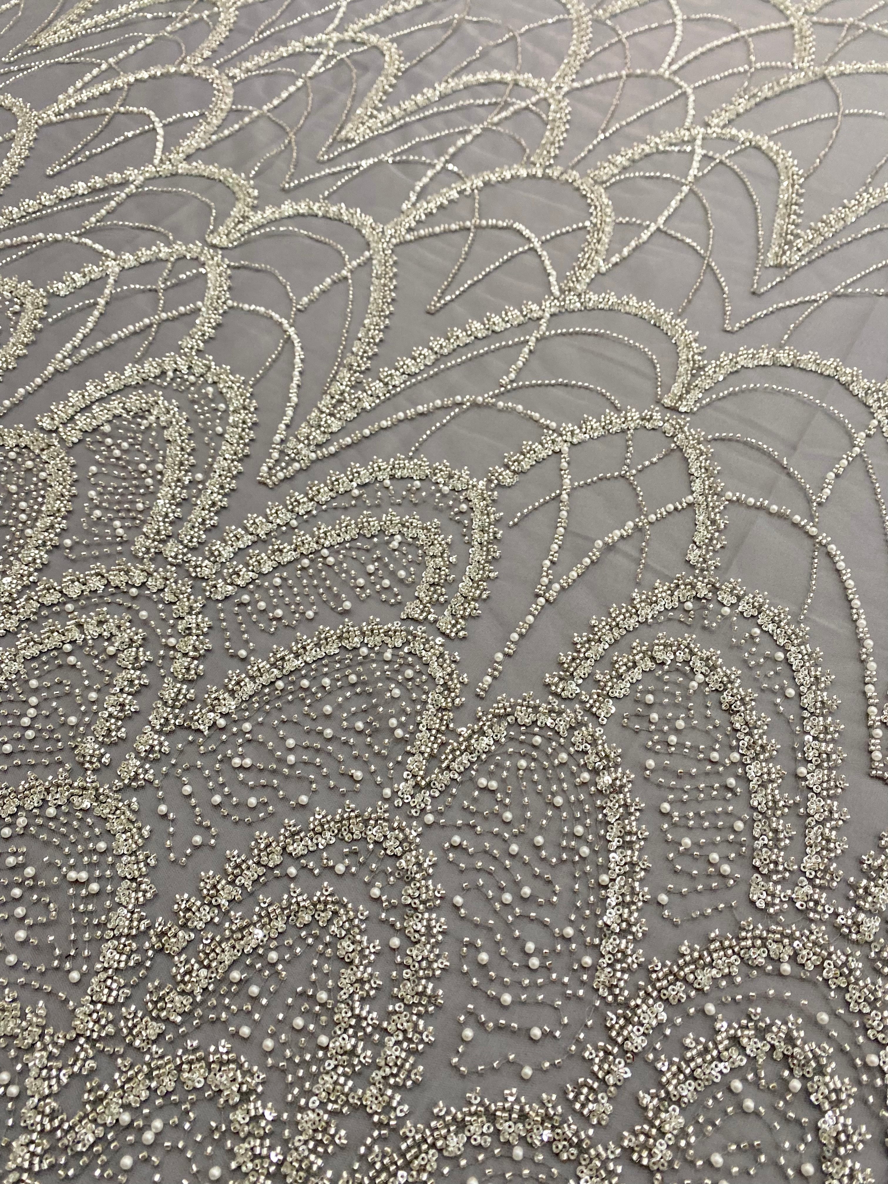 Silver Lace with Strings, Beads and Sequins