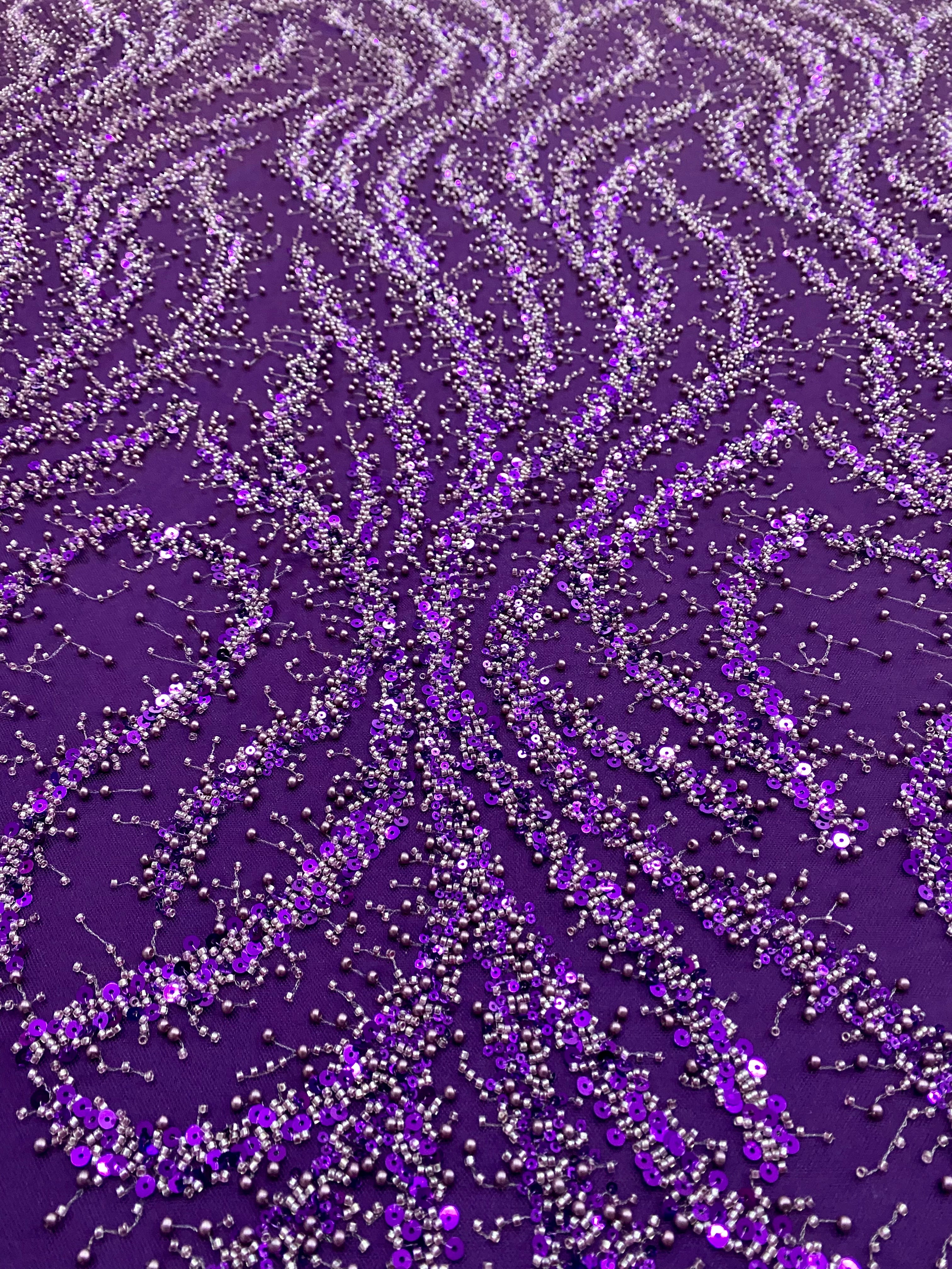 Silver Lace with Linear Pattern, with Pearls and Sequins