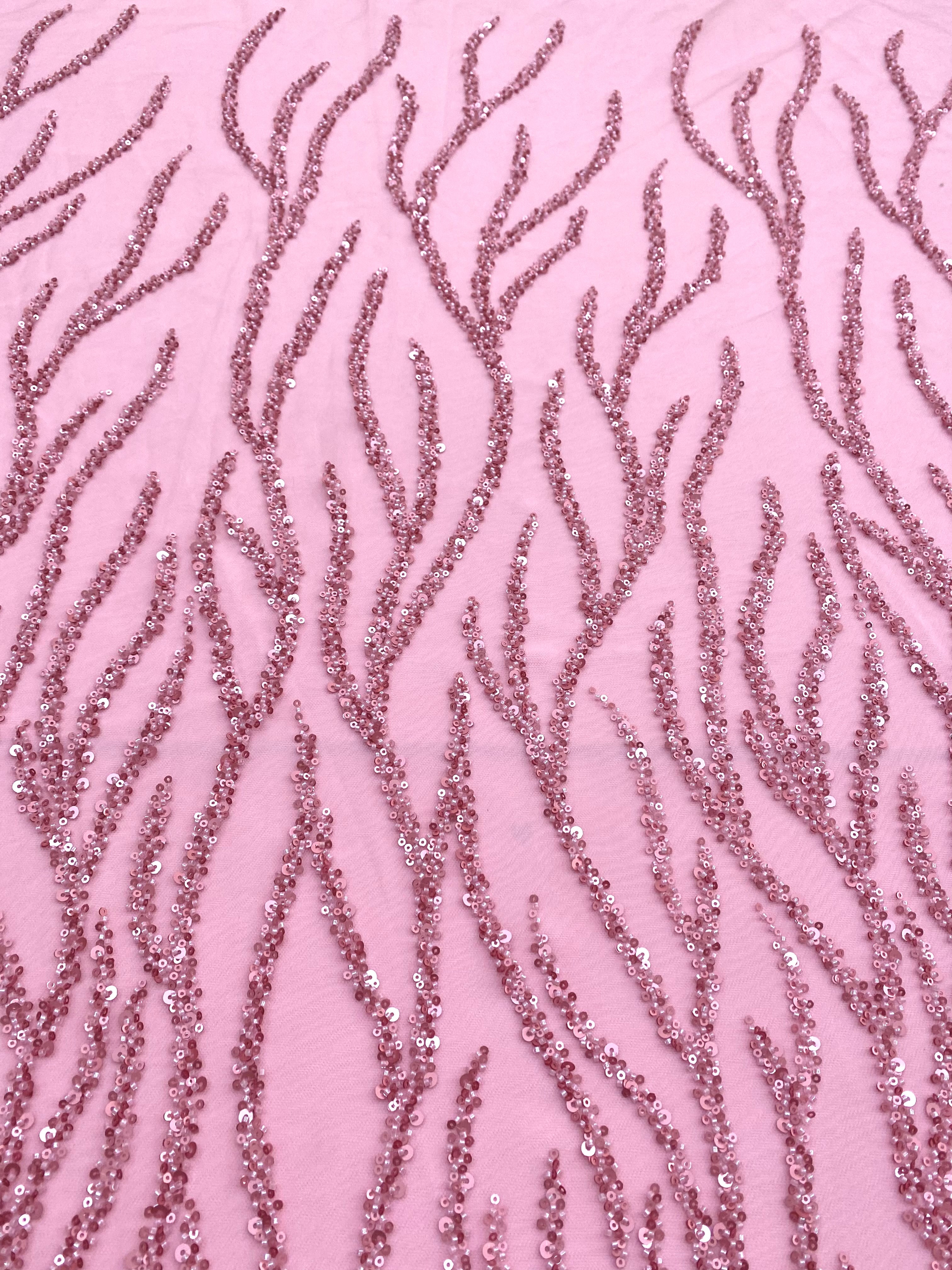 Silver Lace with Linear Pattern, with Pearls and Sequins