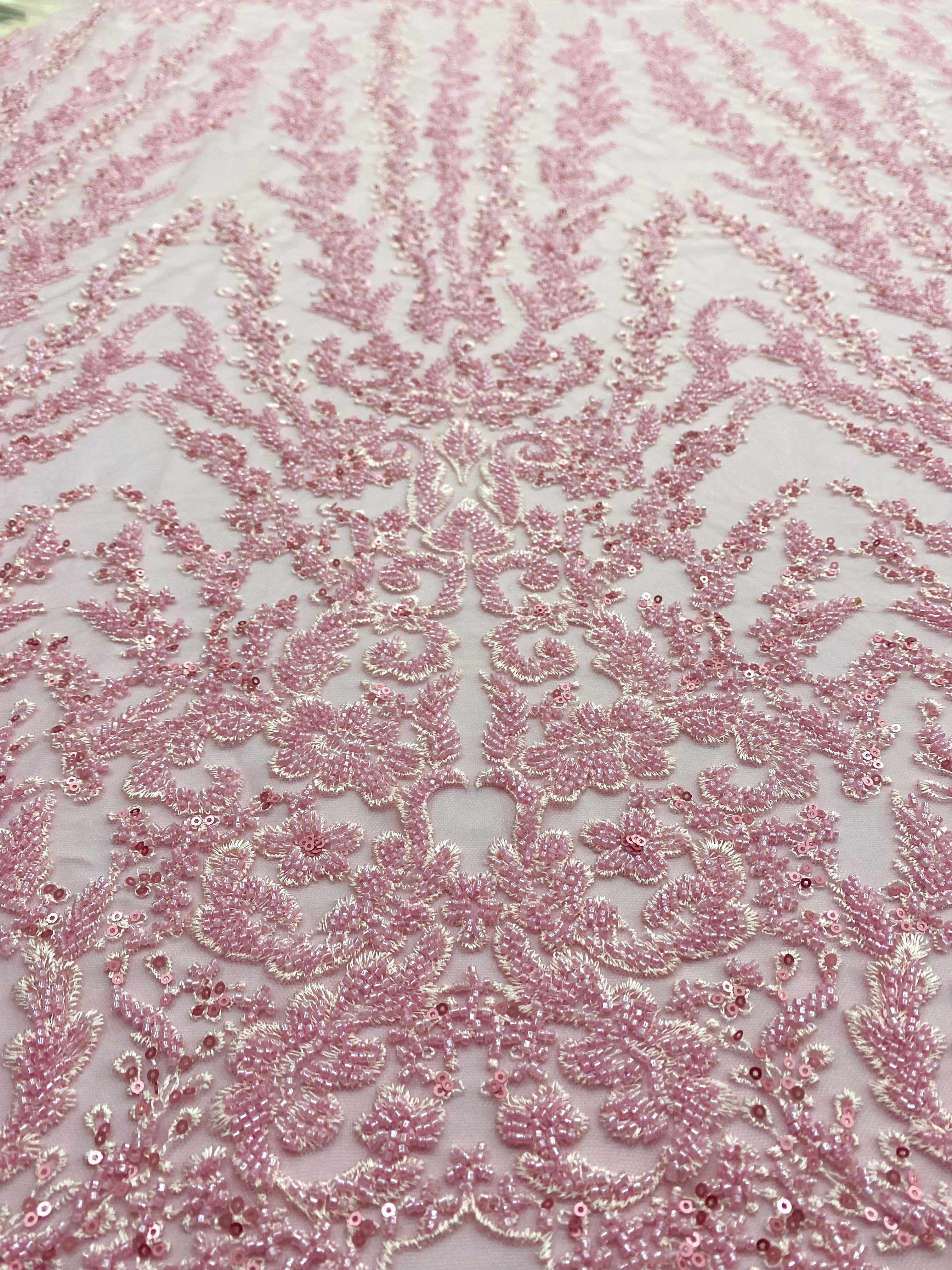Silver Lace with Linear Pattern, with Pearls and Sequins