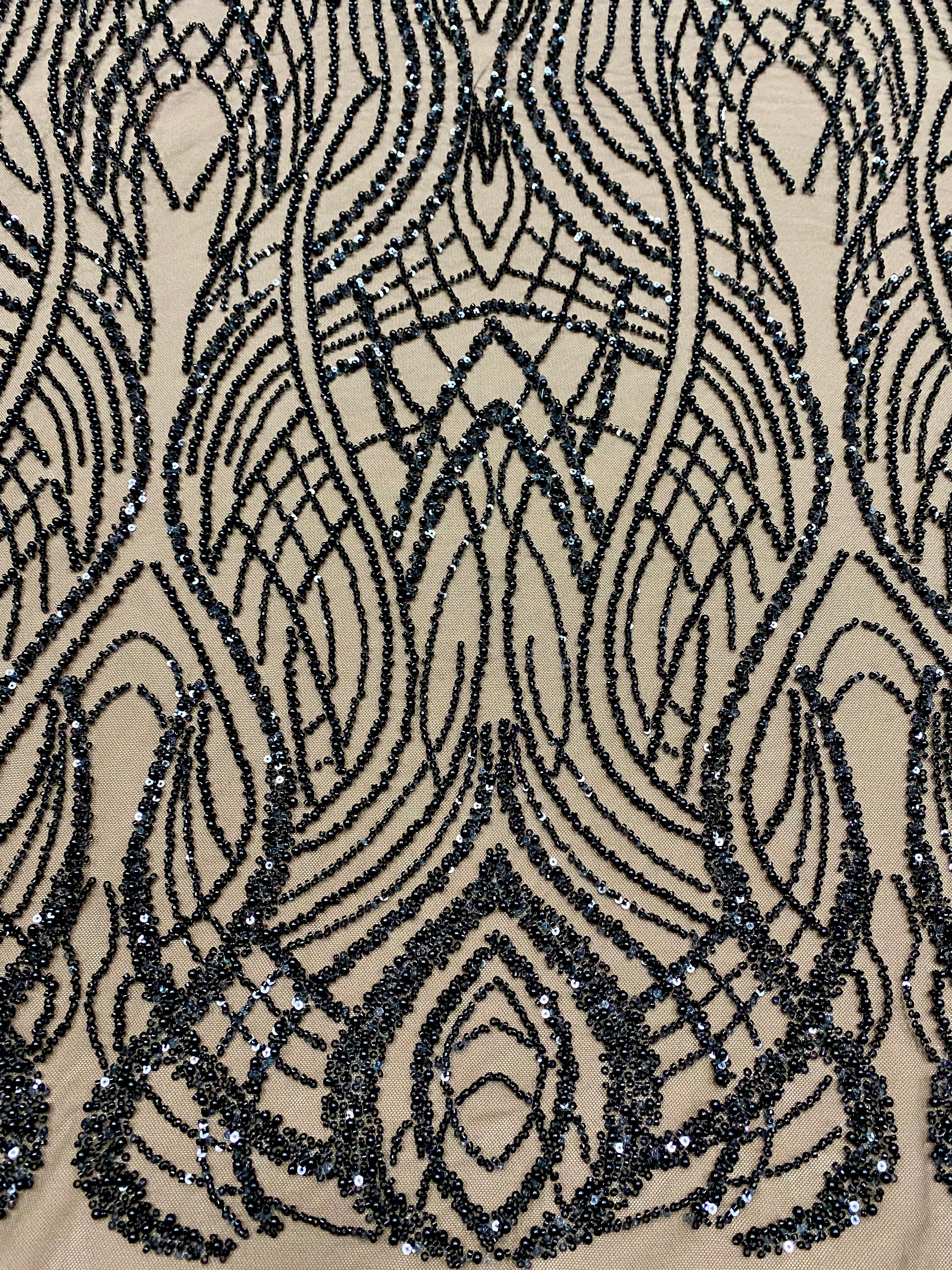 Dantela Couture Neagra cu Perle, Margele si Paiete