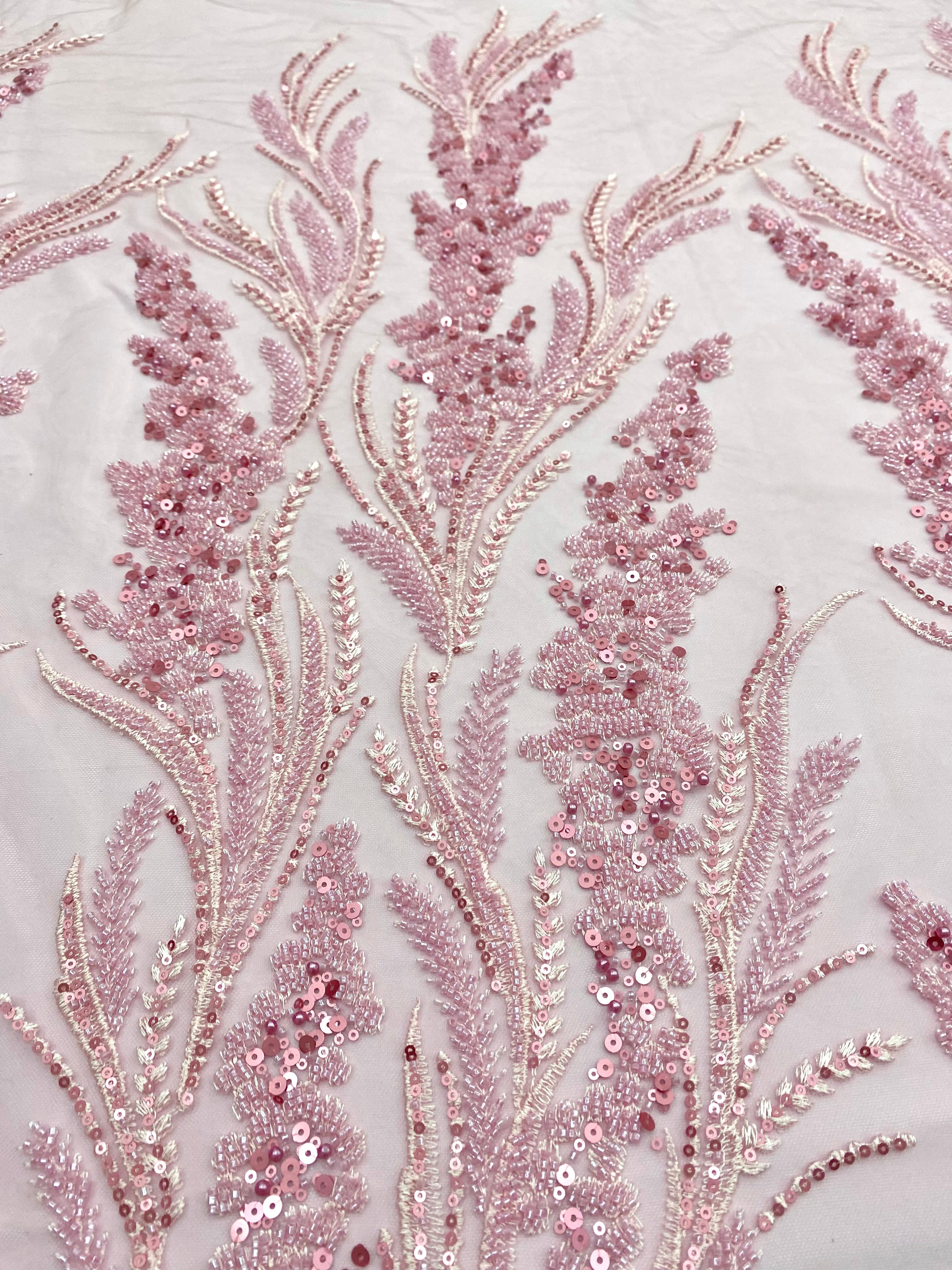 Silver Lace with Linear Pattern, with Pearls and Sequins