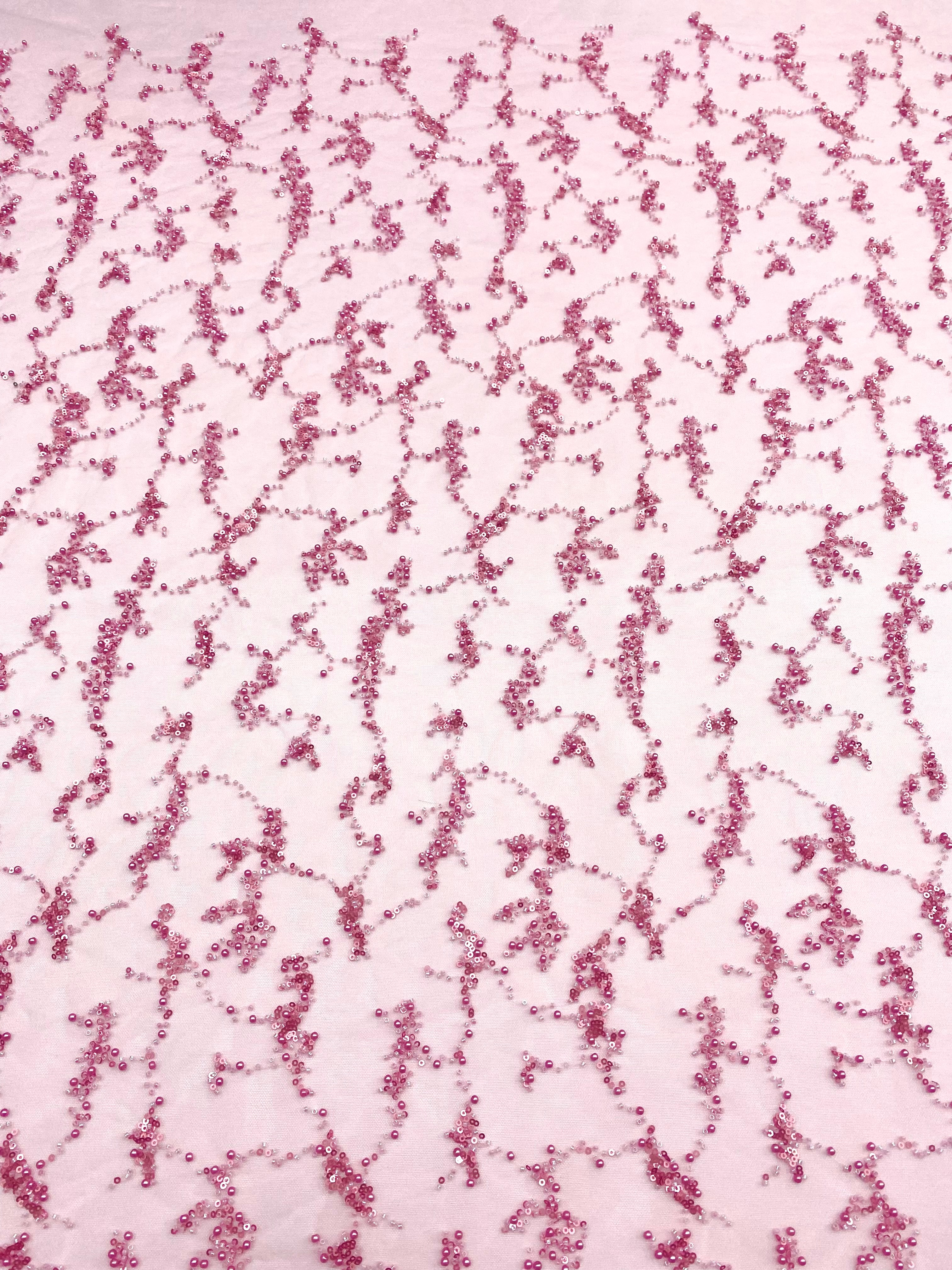 Pink Couture Lace with Pearls, Beads and Sequins