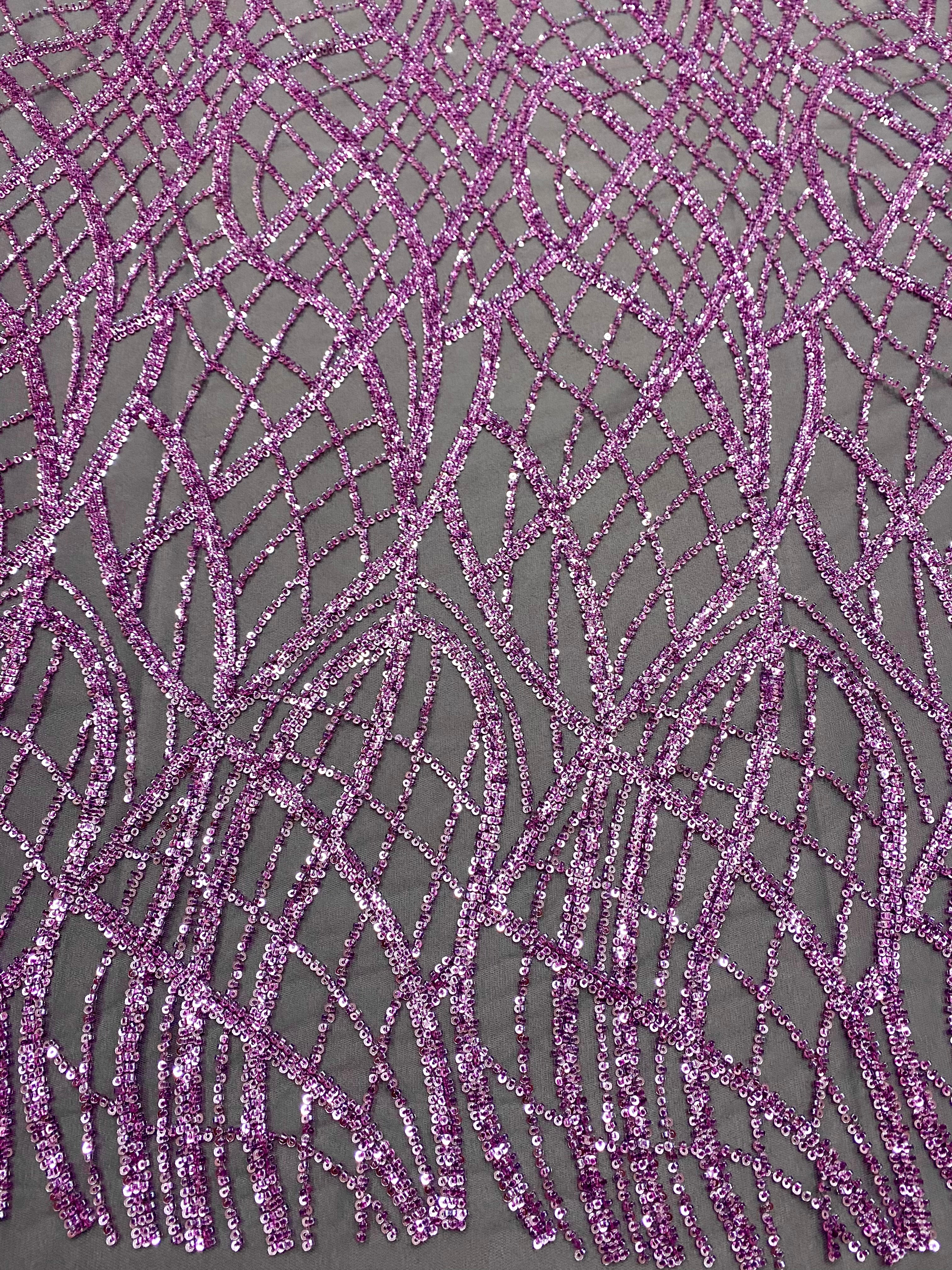 Dantela Couture Lavanda Pudrata cu Model Liniar, cu Margele si Paiete