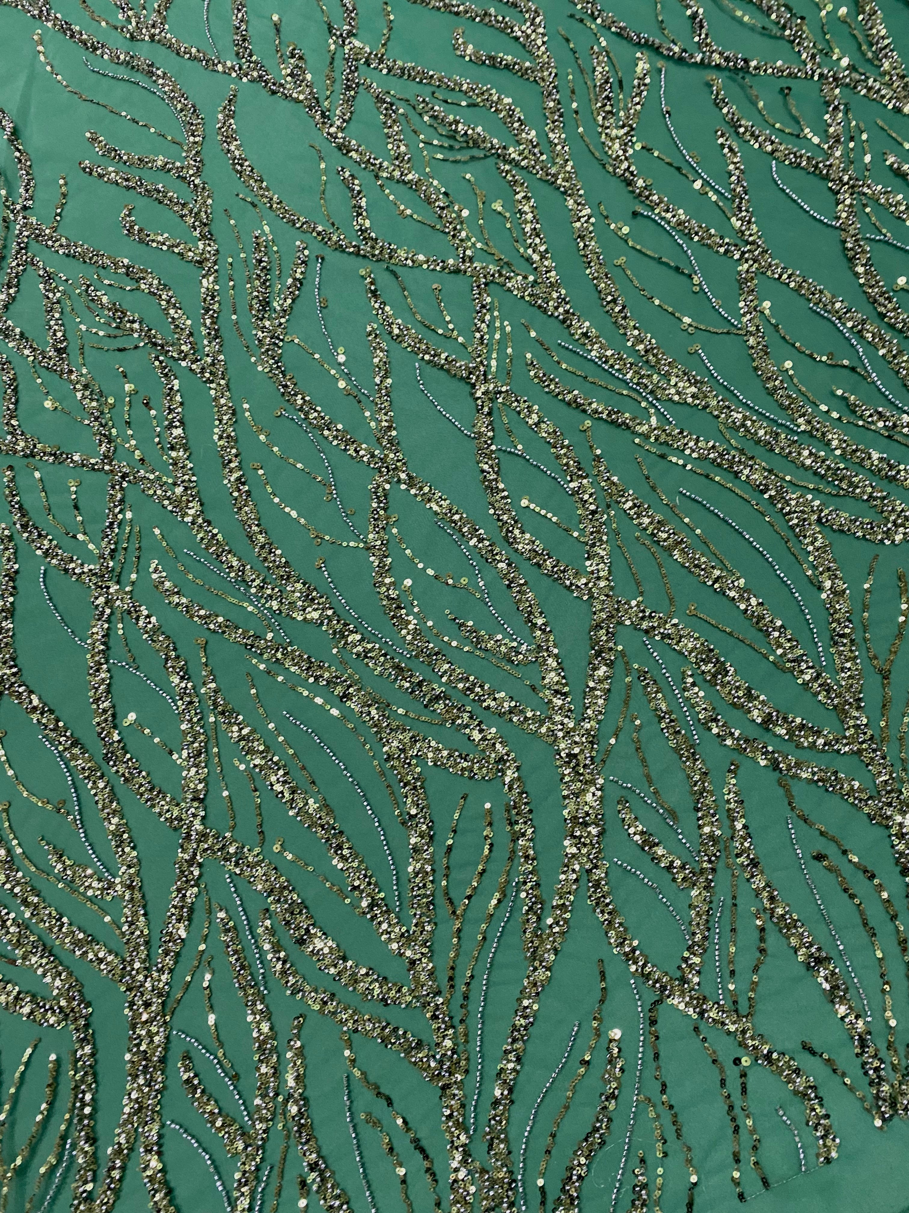 Emerald Green Couture Lace with Beads and Sequins