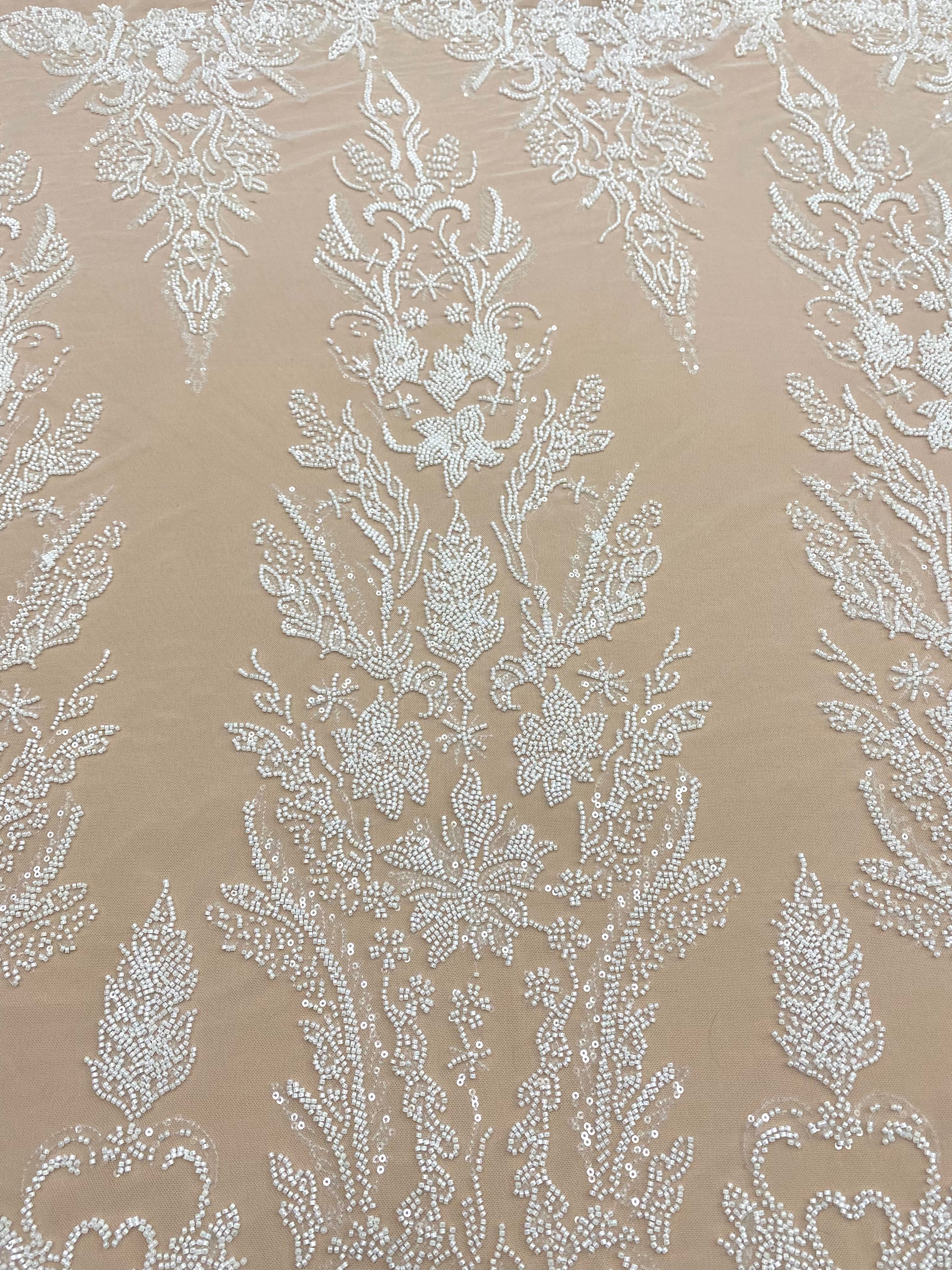 Ivory Couture Lace with Floral Pattern, Beads and Sequins