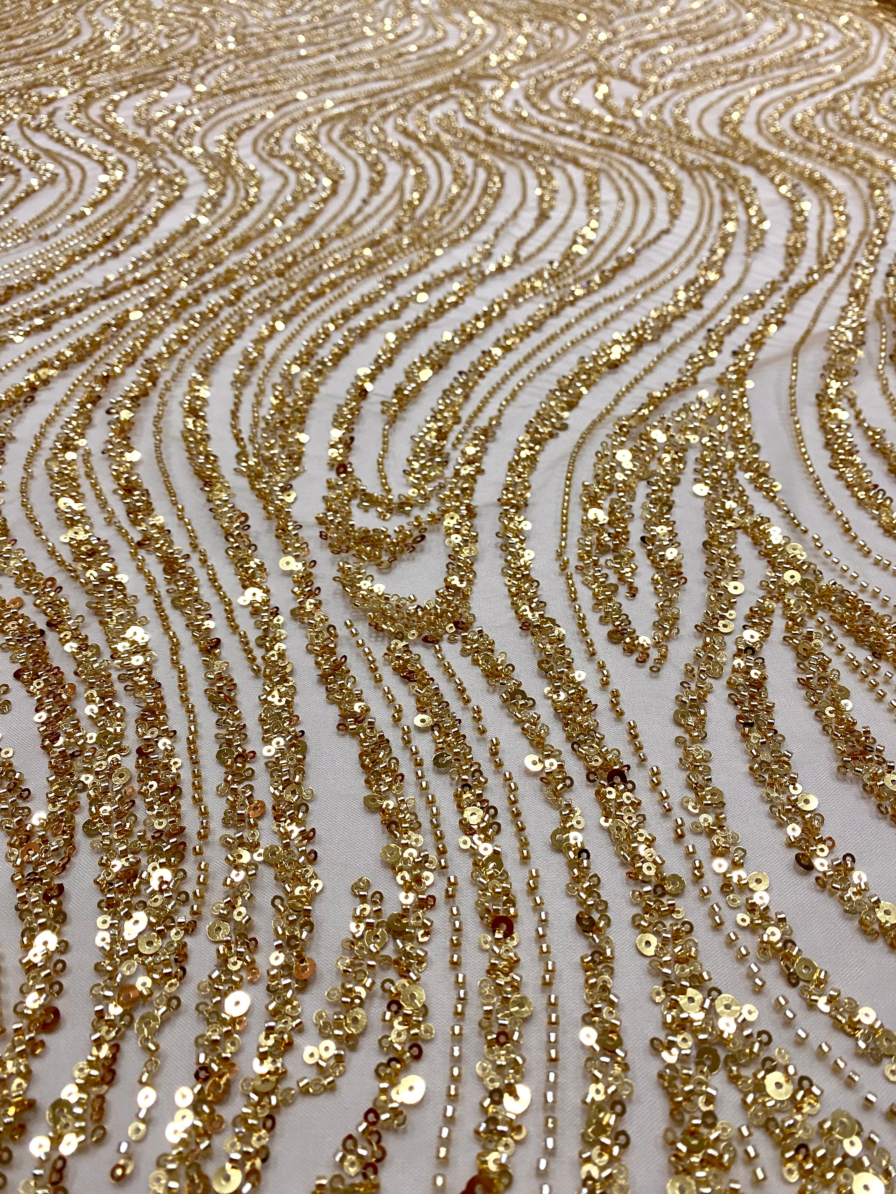 Silver Lace with Linear Pattern, with Pearls and Sequins