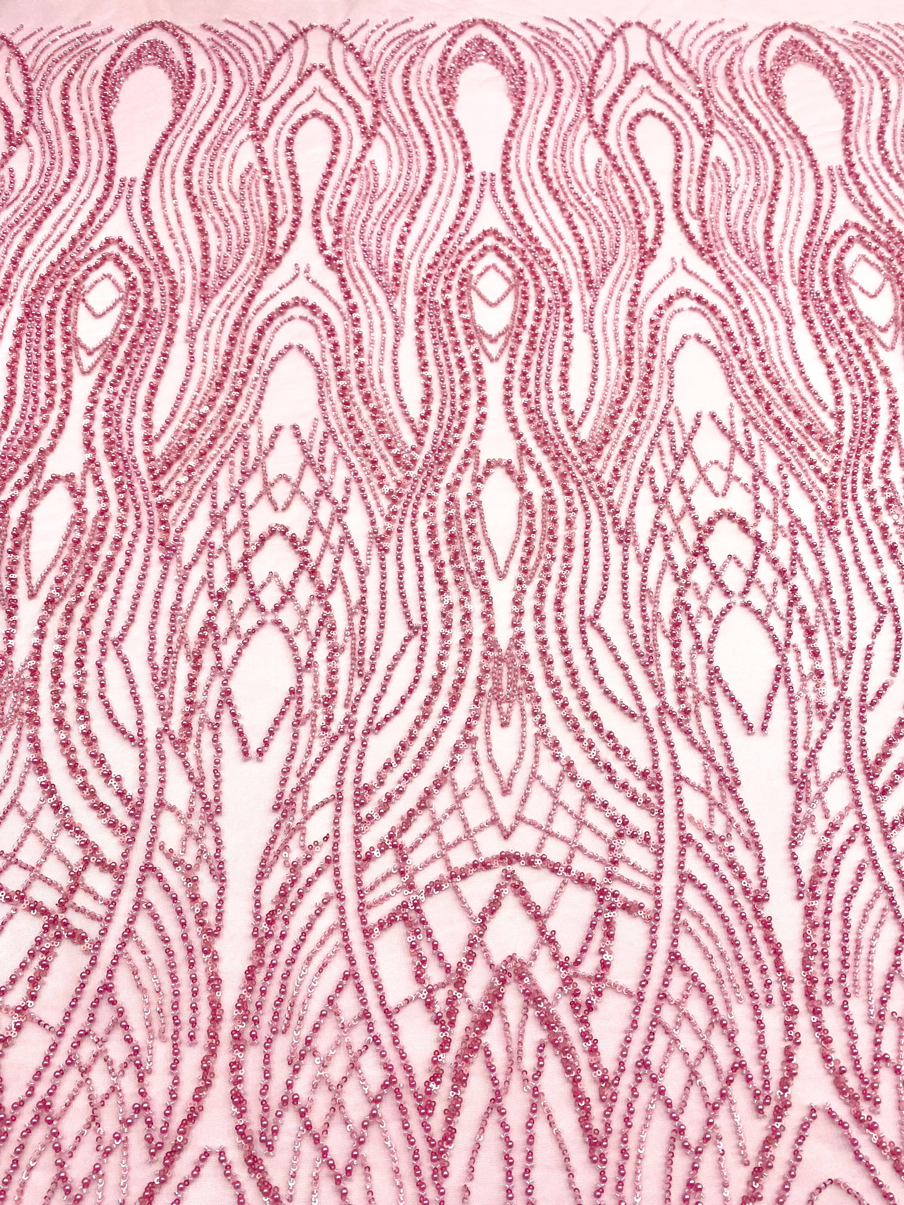 Pink Couture Lace with Pearls, Beads and Sequins