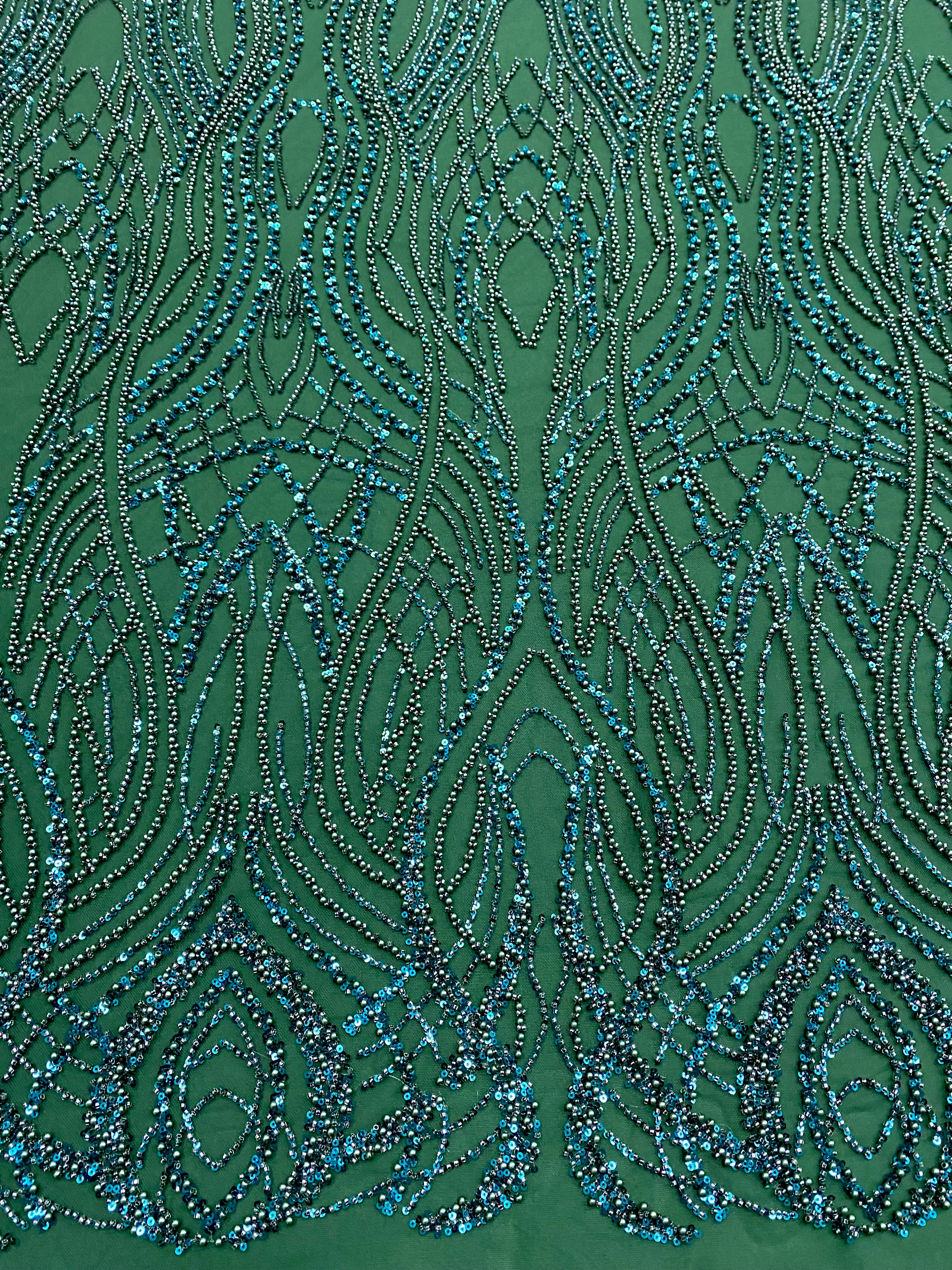 Dantela Couture Verde Smarald cu Perle, Margele si Paiete