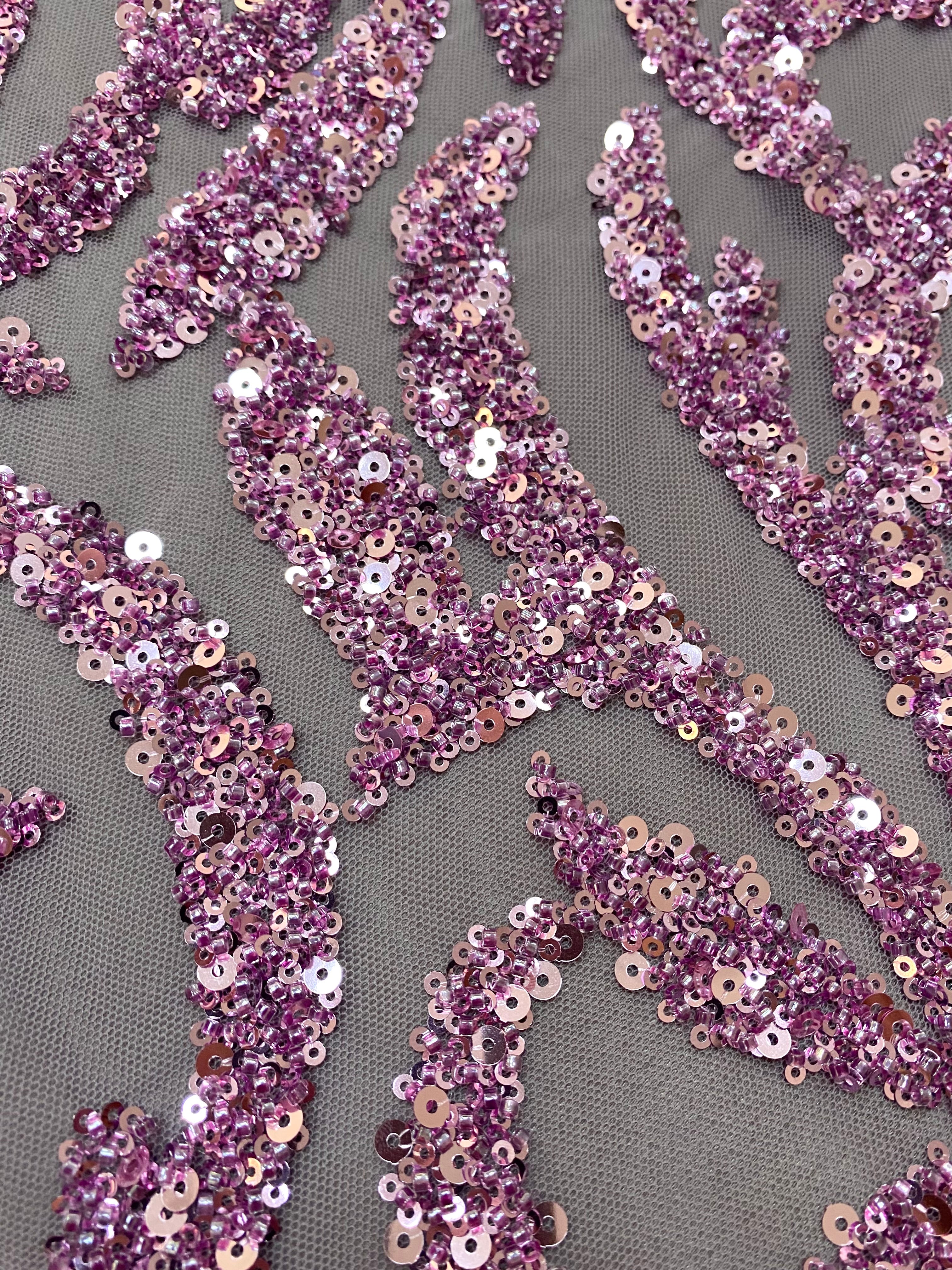 Powder Couture Lace with Geometric Pattern, with Beads and Sequins