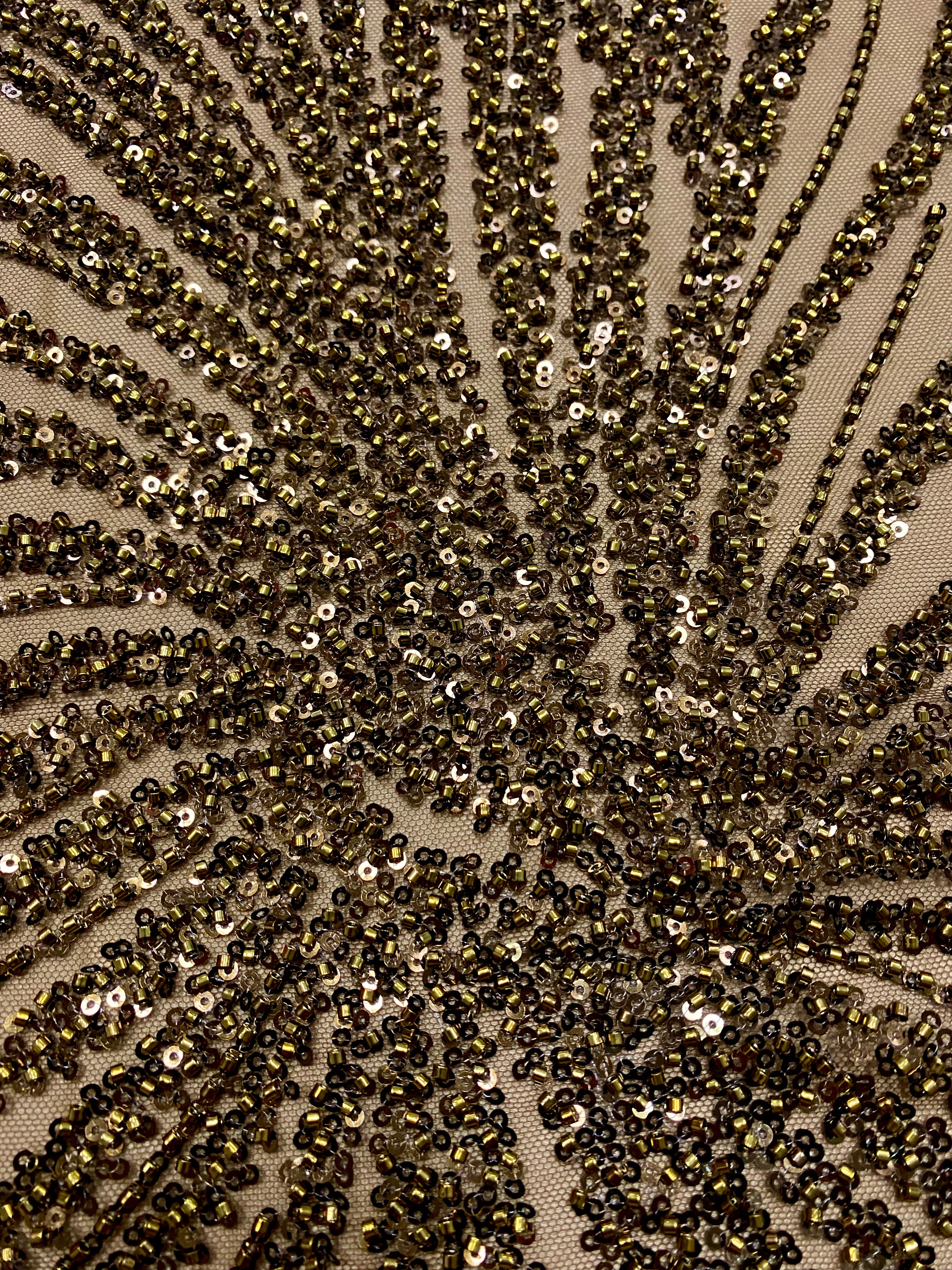 Brown Lace with Geometric Pattern, with Beads and Sequins