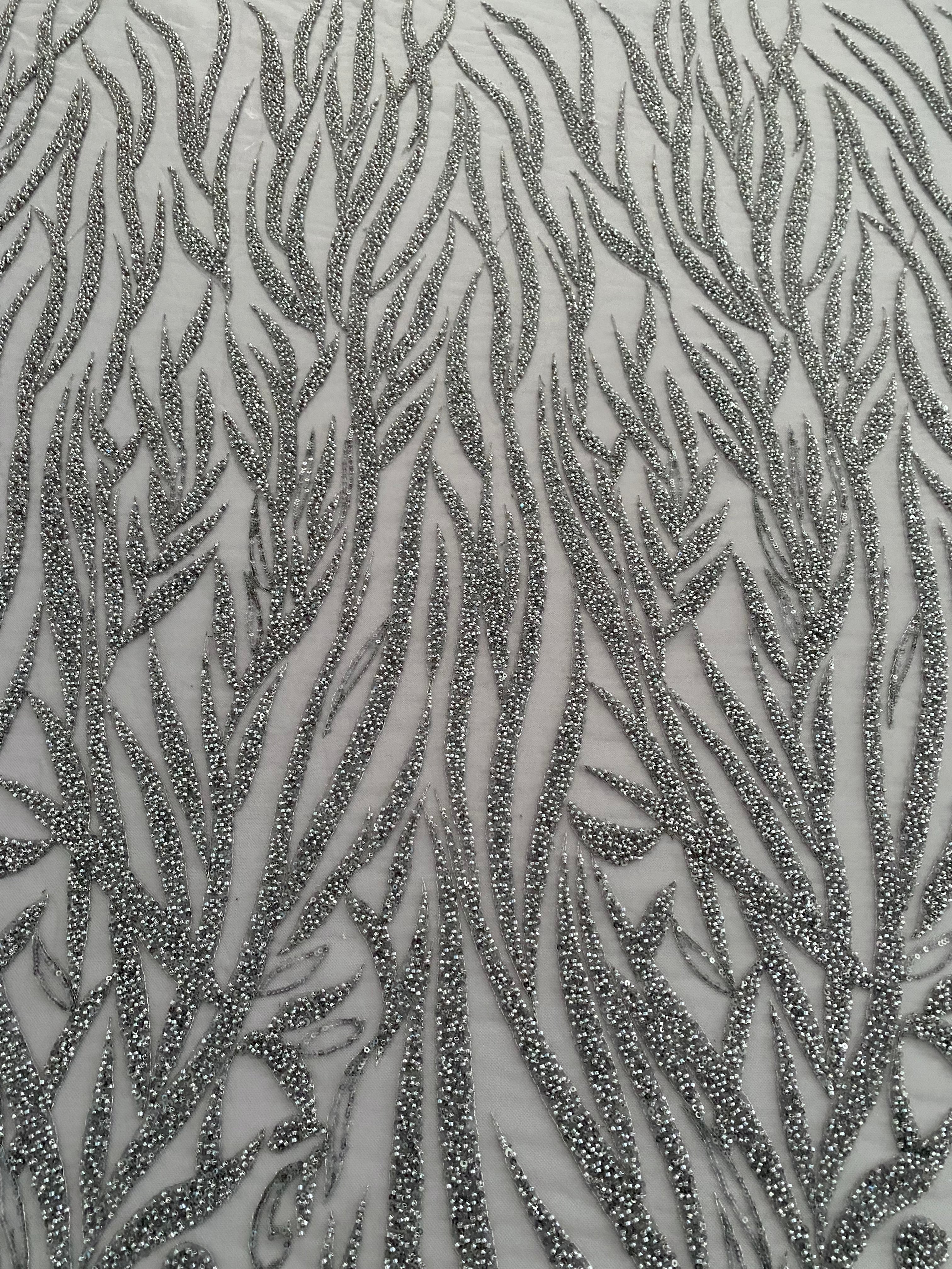 Gray Couture Lace with Beads, Beads and Sequins