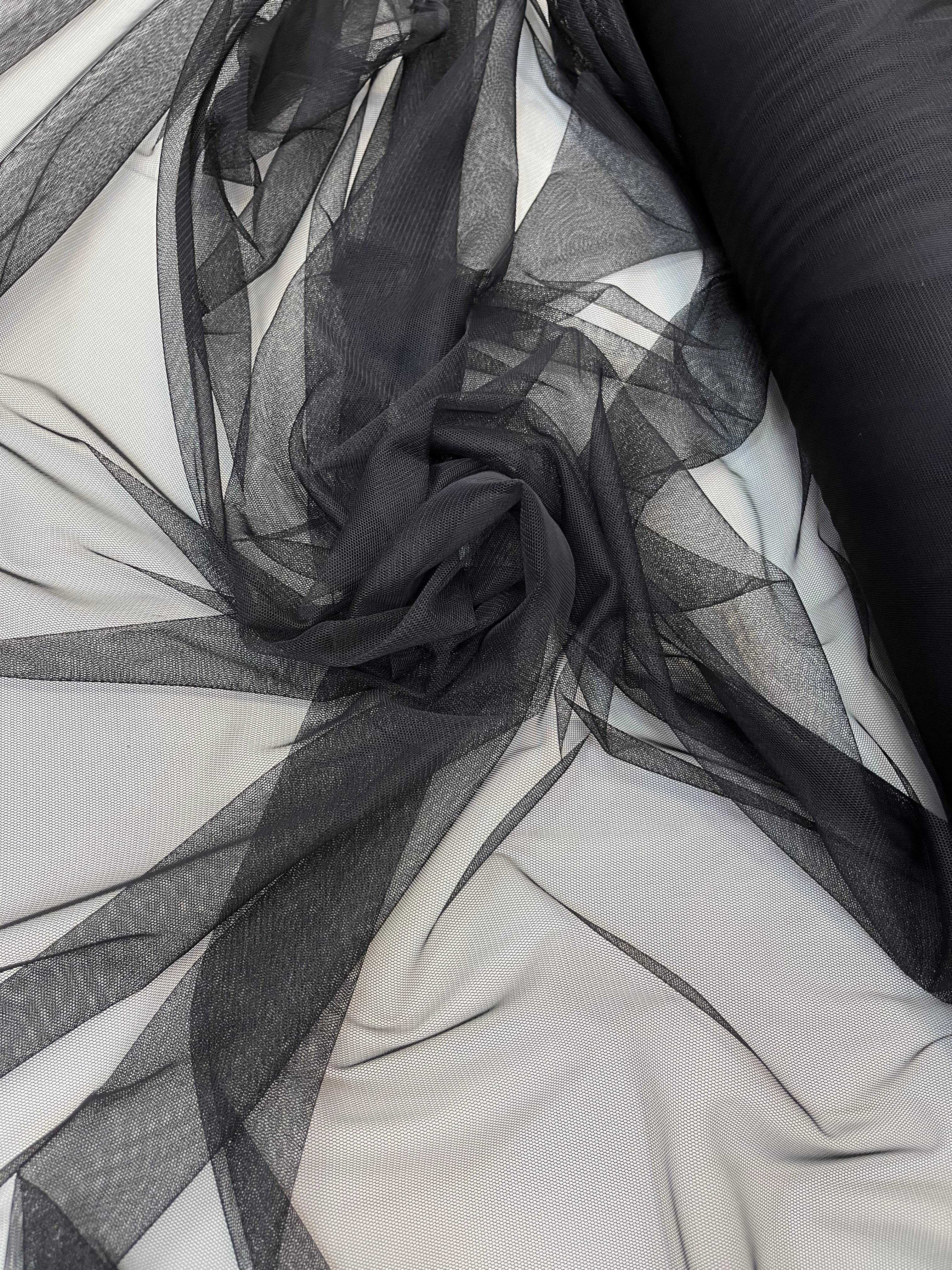 Tulle Elastic Negru - 1.5 m Latime