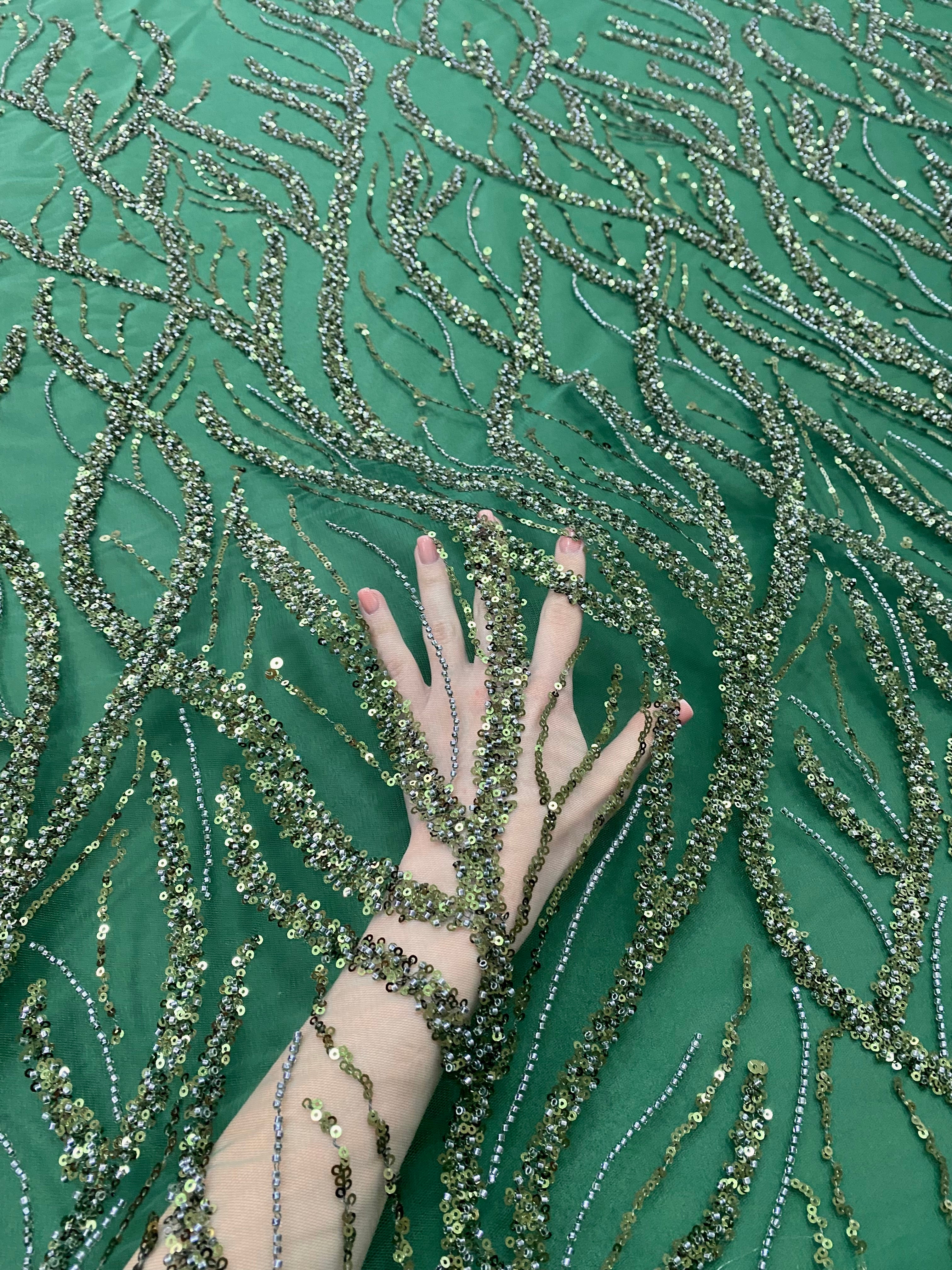 Emerald Green Couture Lace with Beads and Sequins