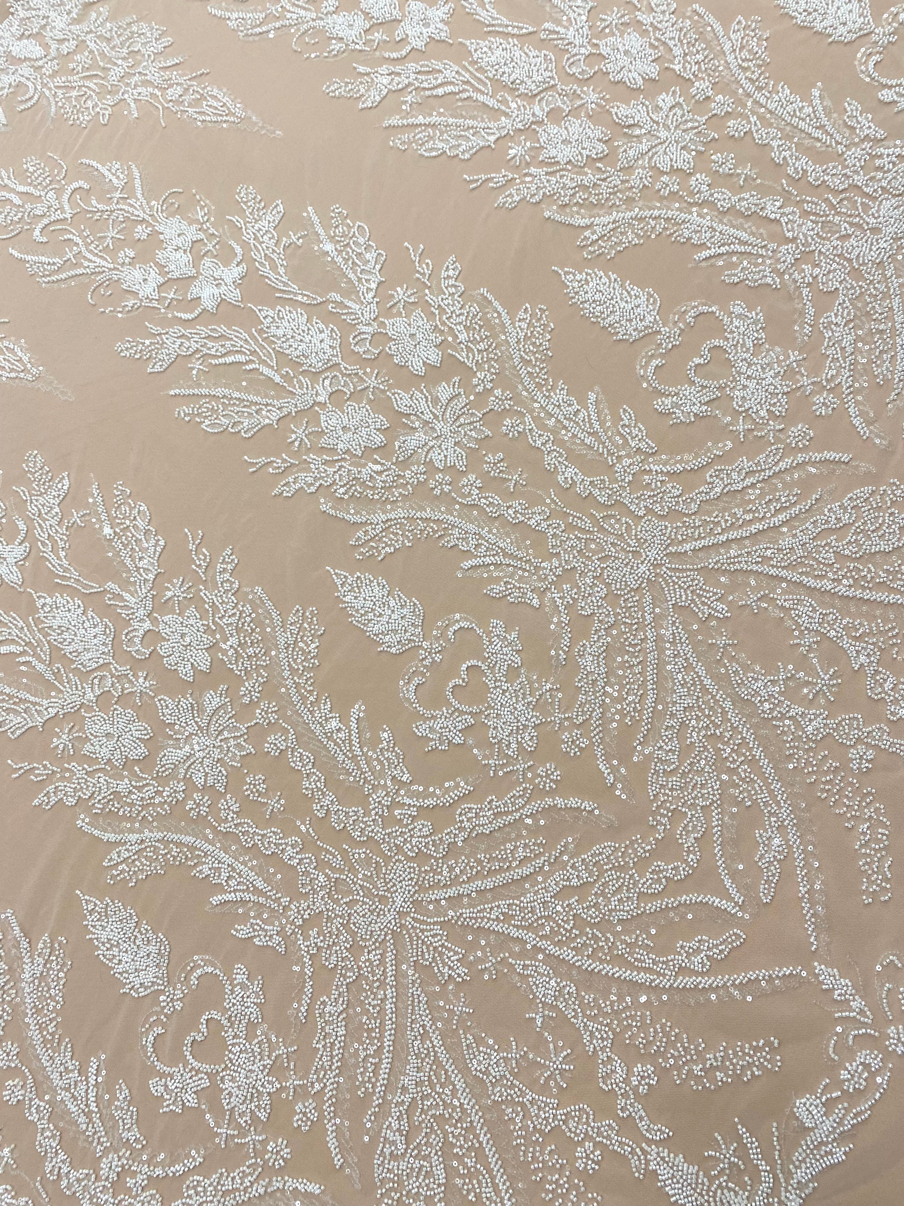 Ivory Couture Lace with Floral Pattern, Beads and Sequins