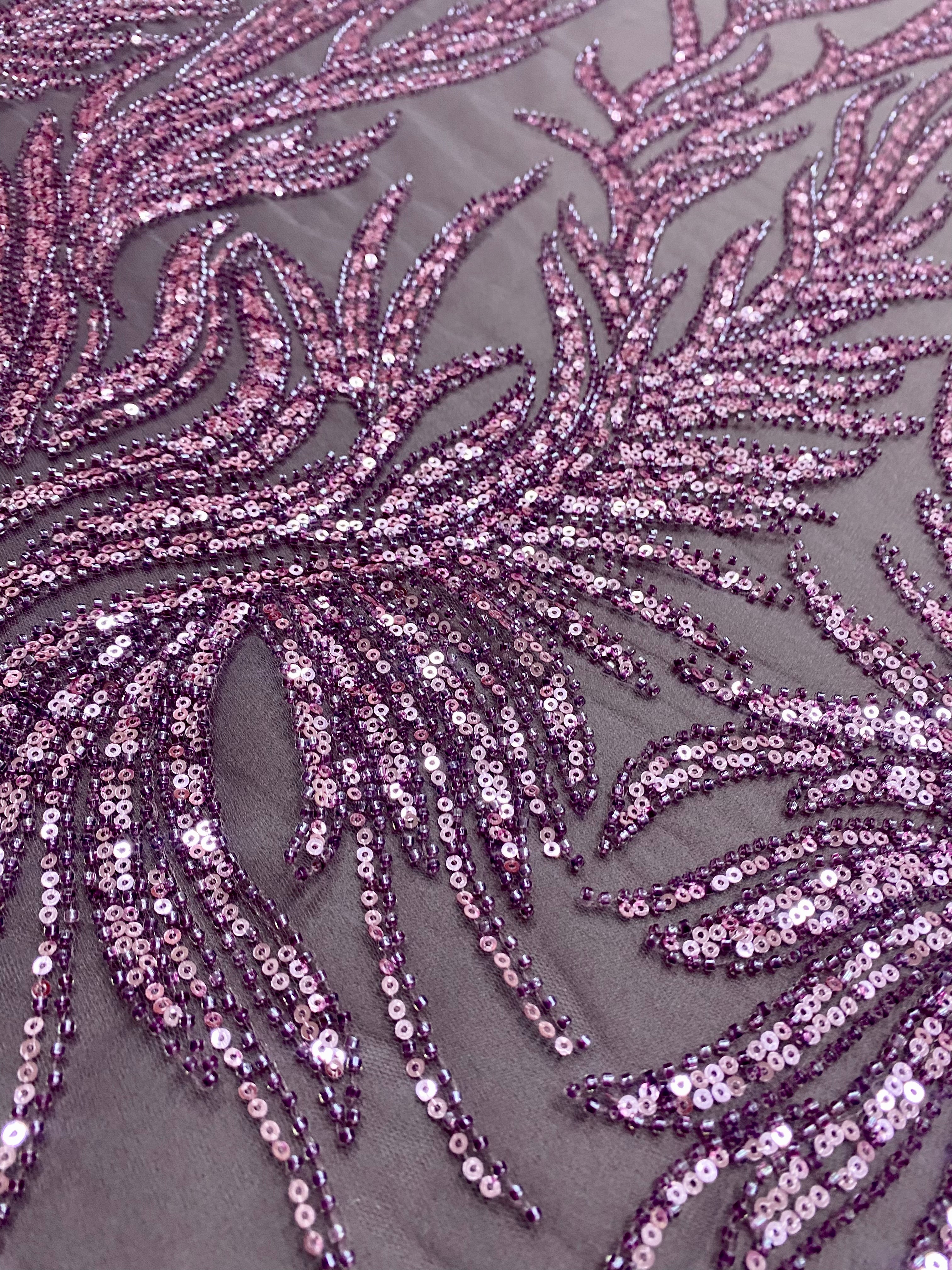 Silver Lace with Linear Pattern, with Pearls and Sequins