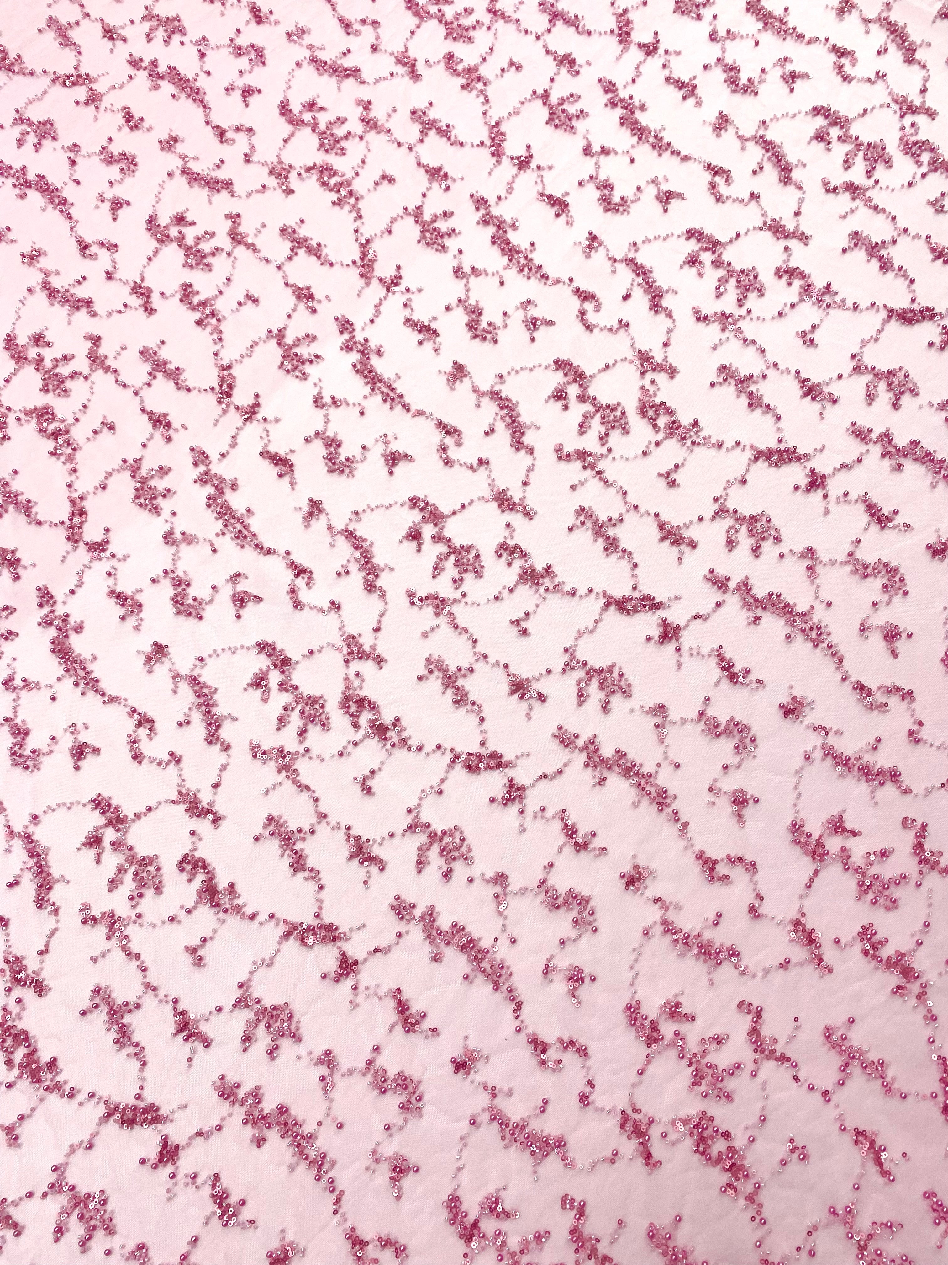 Pink Couture Lace with Pearls, Beads and Sequins