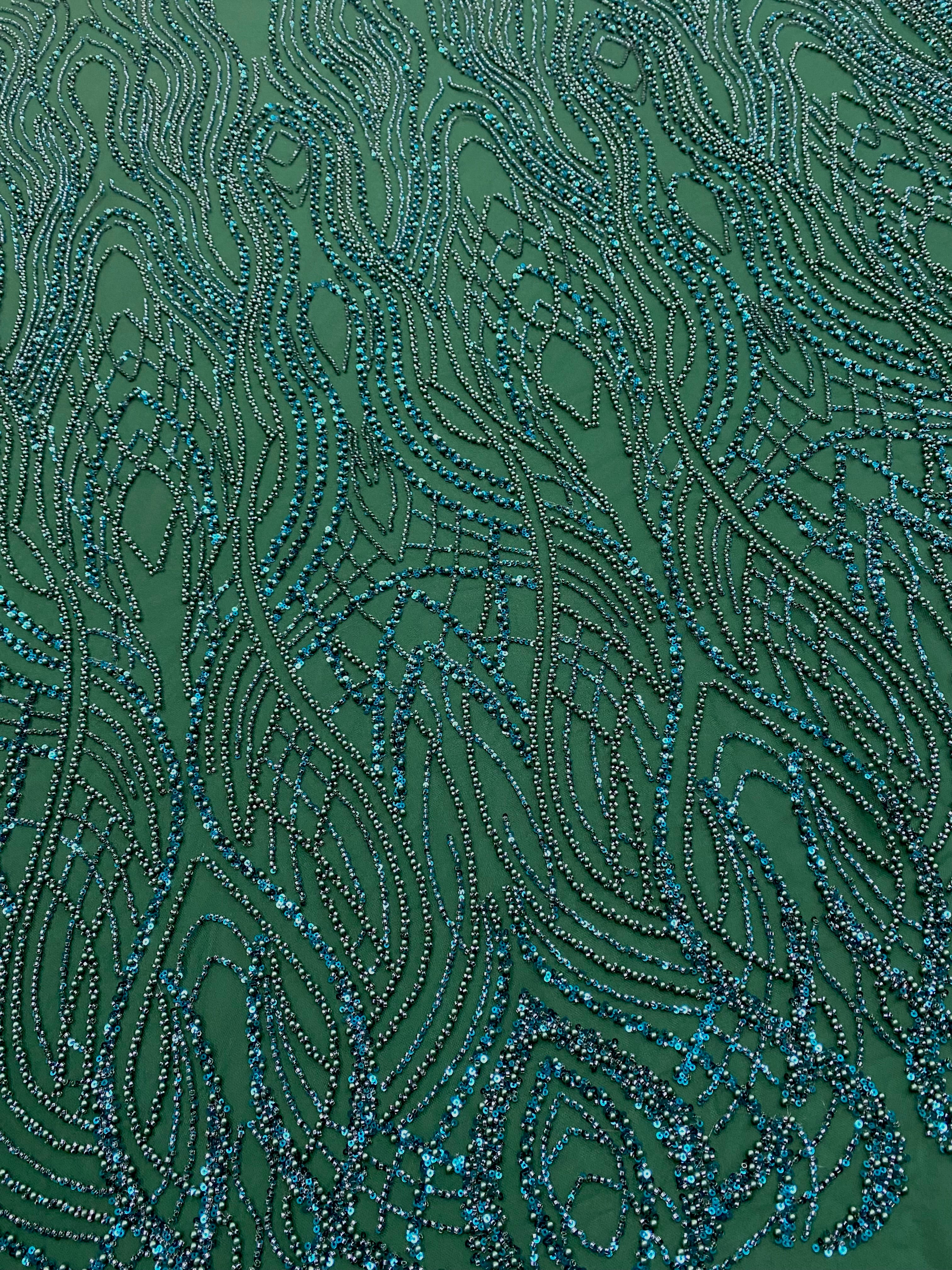 Dantela Couture Verde Smarald cu Perle, Margele si Paiete
