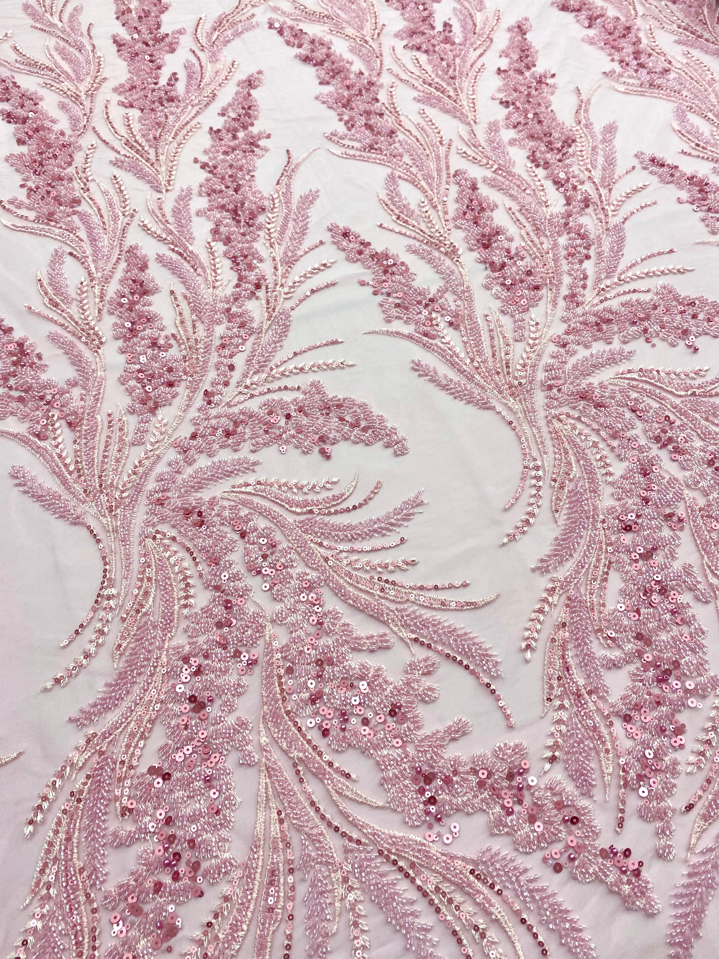Silver Lace with Linear Pattern, with Pearls and Sequins