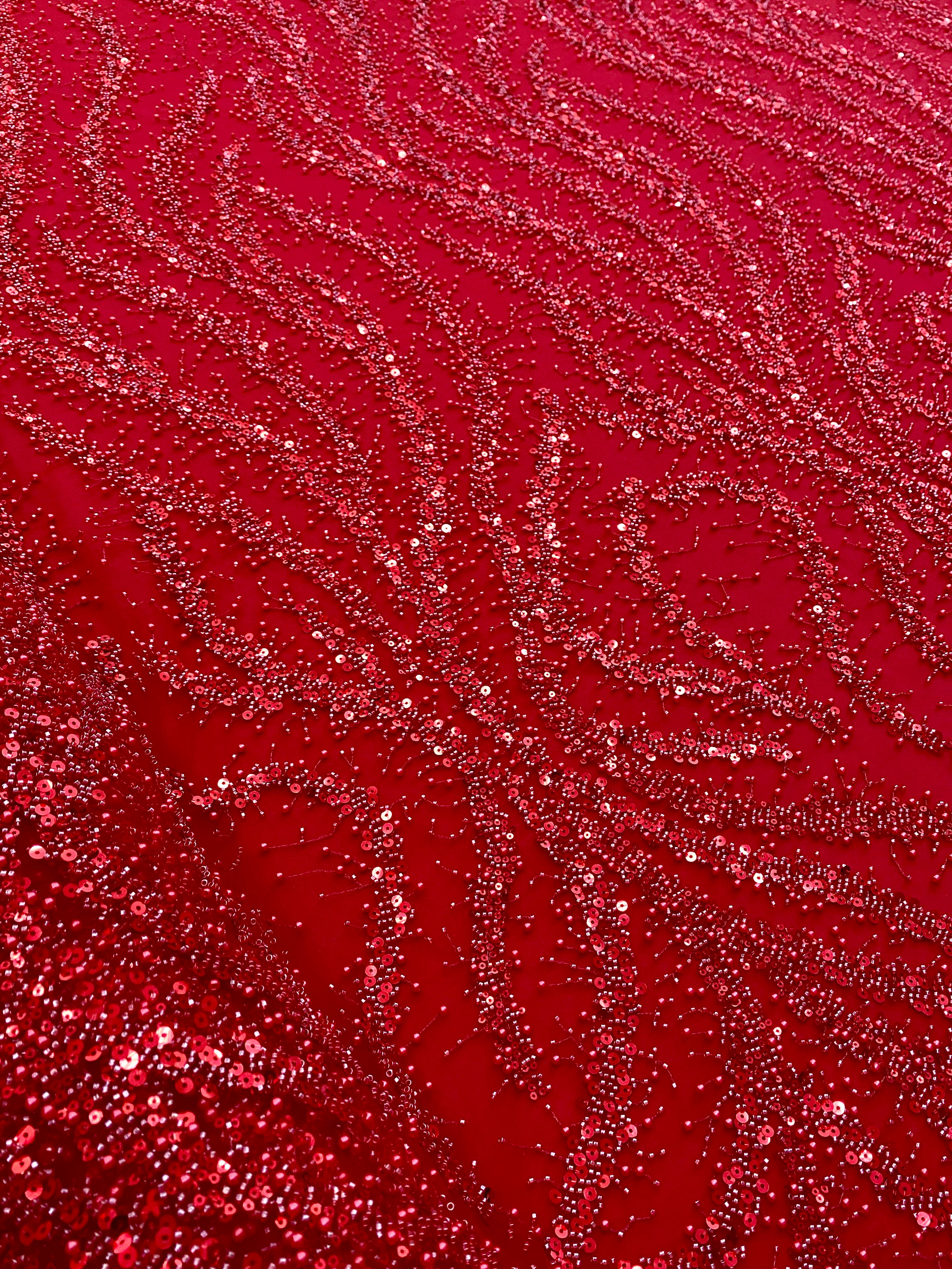 Dantela Couture Rosie cu Perle, Margele si Paiete
