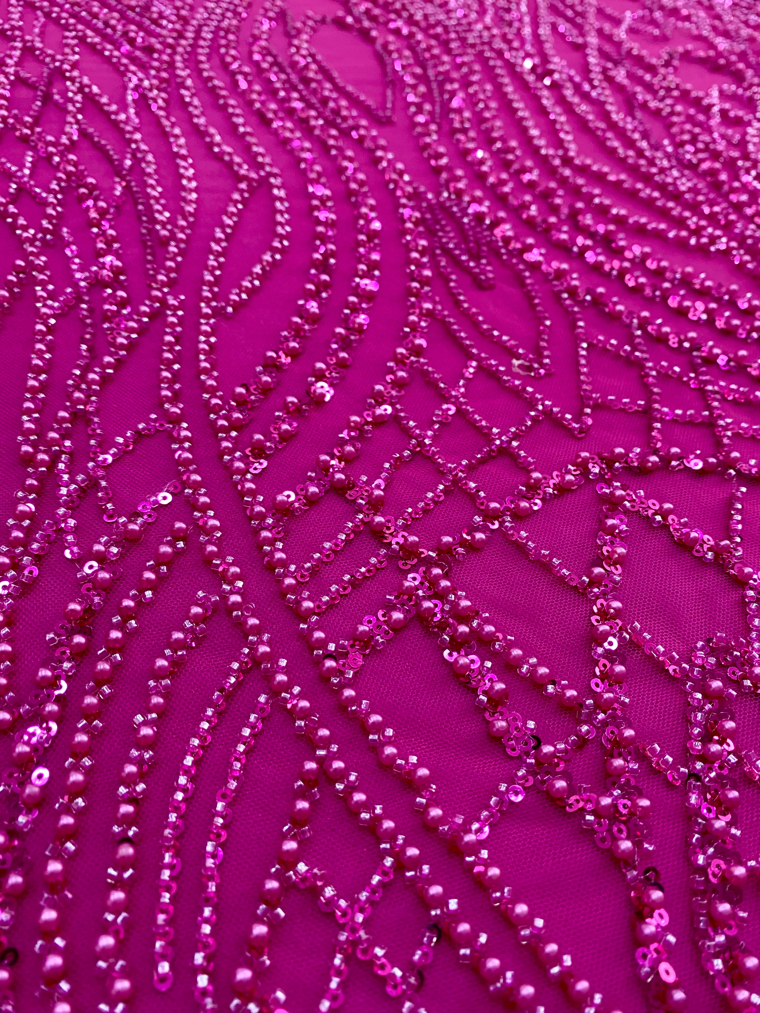 Silver Lace with Linear Pattern, with Pearls and Sequins
