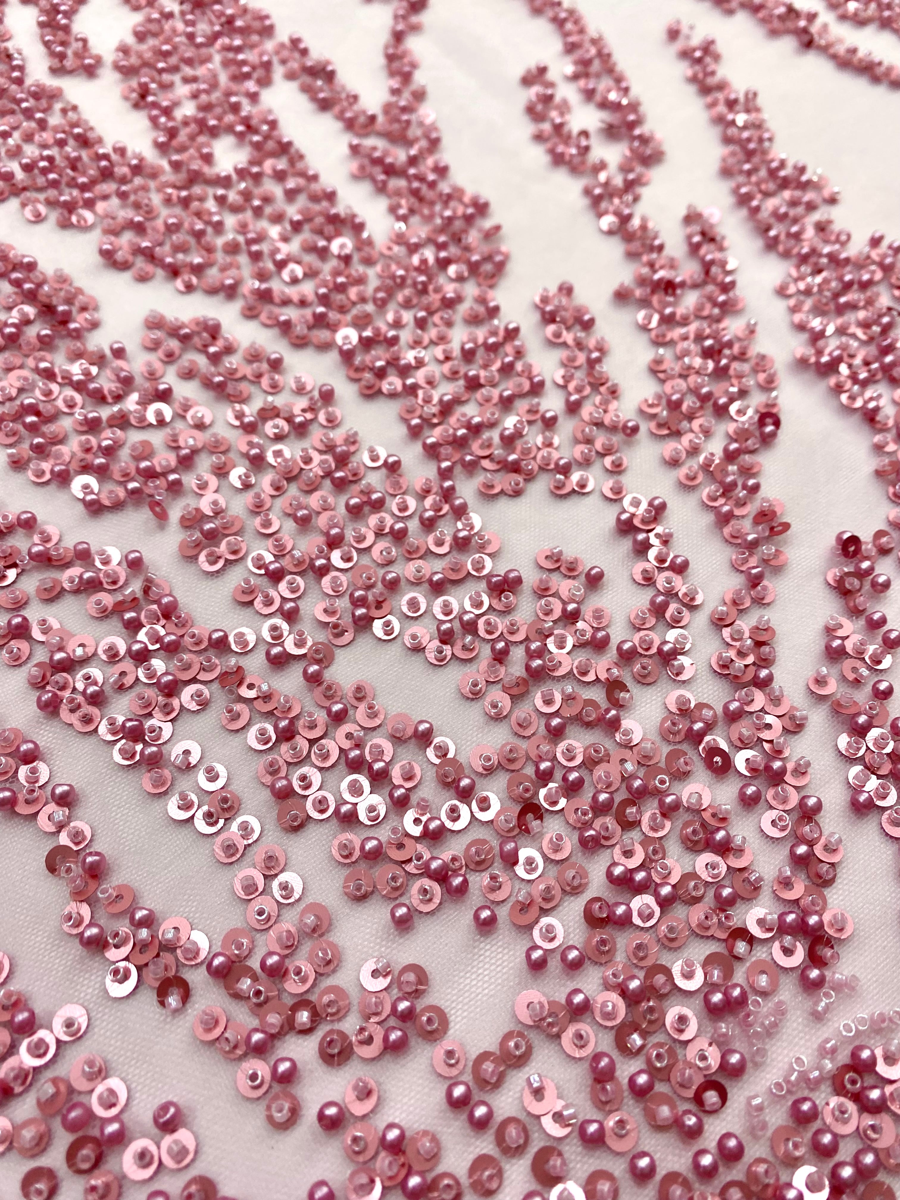 Silver Lace with Linear Pattern, with Pearls and Sequins
