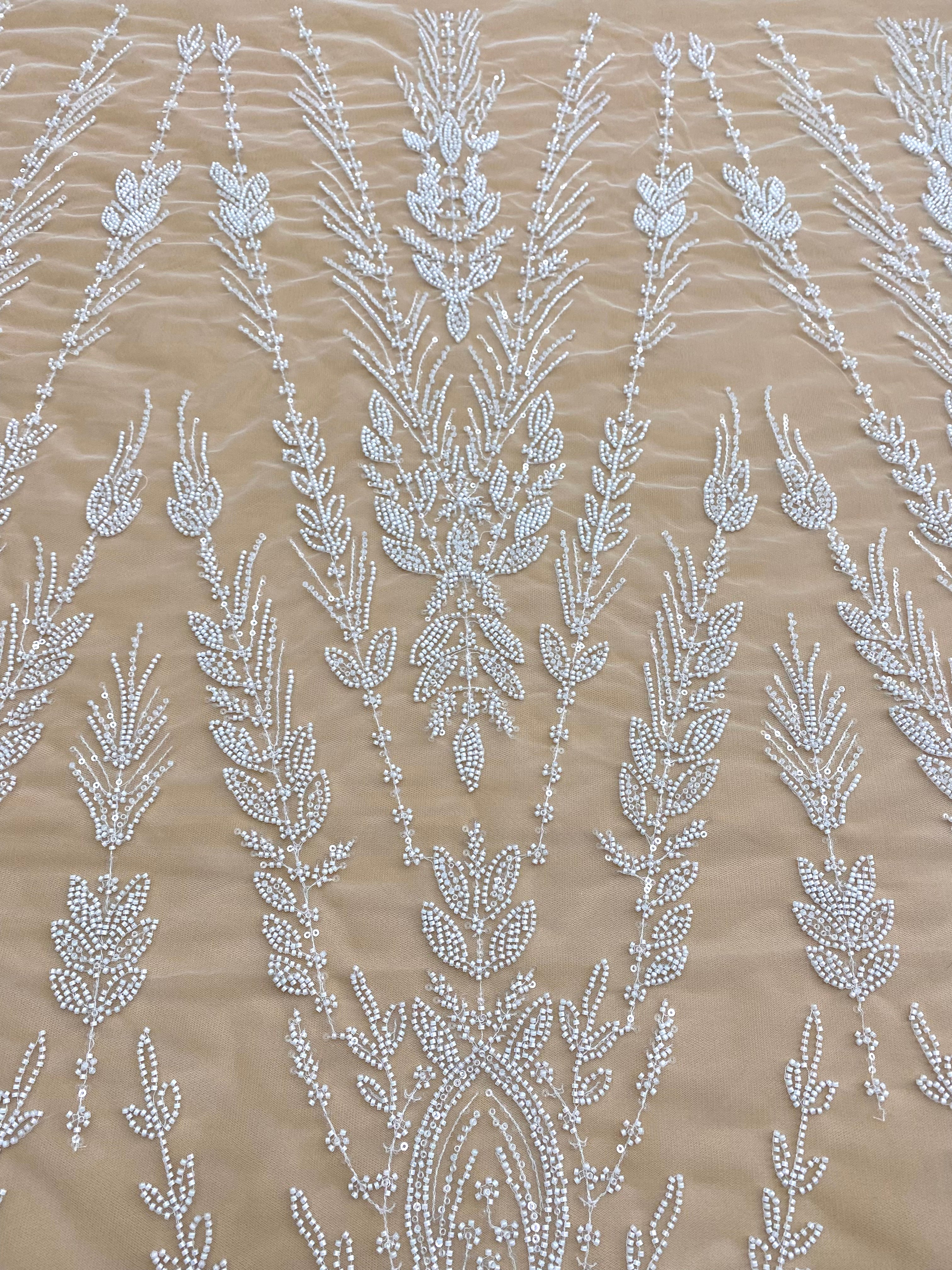 Silver Lace with Linear Pattern, with Pearls and Sequins