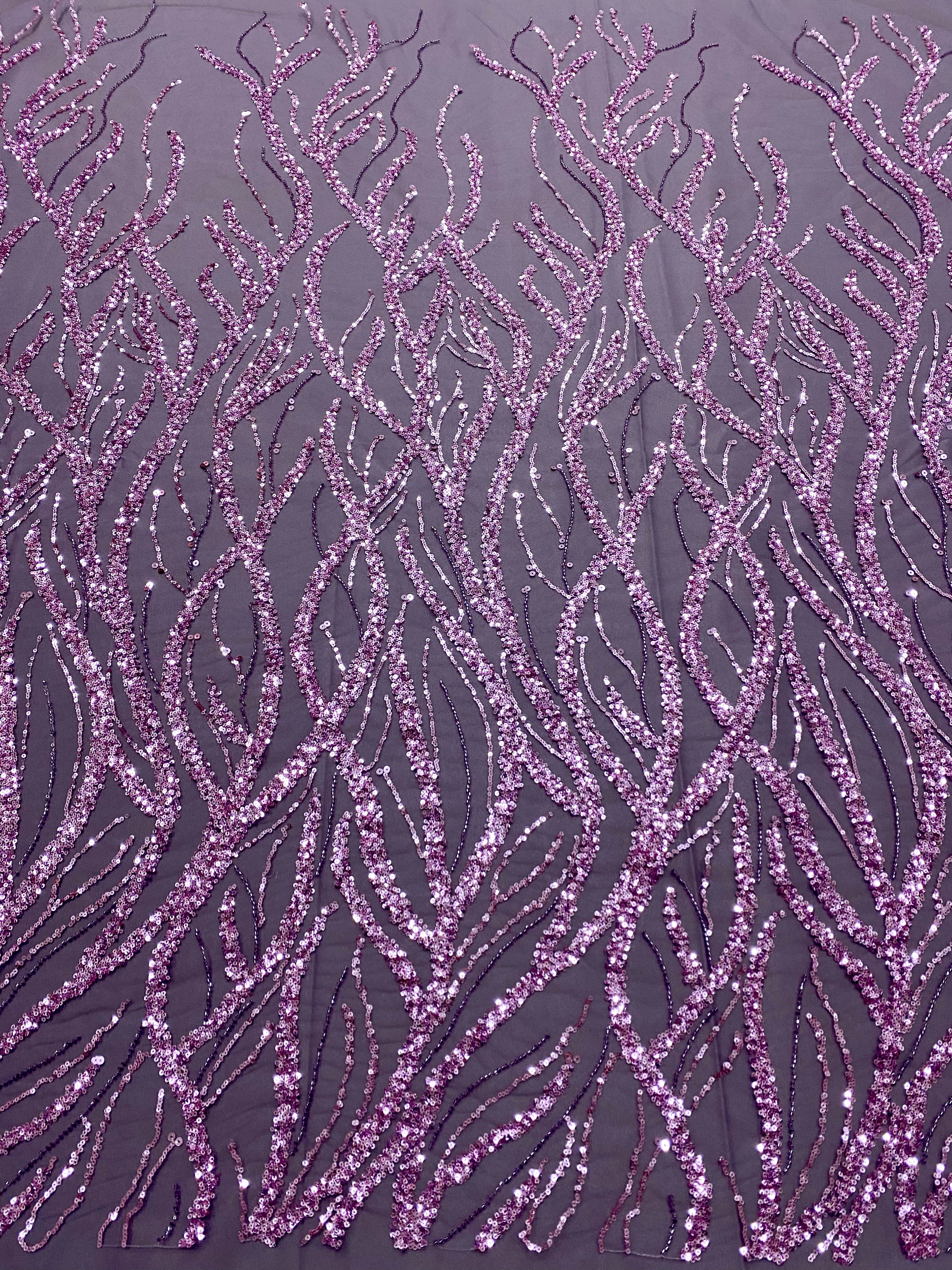Dantela Couture Lavanda Pudrata cu Siraguri, cu Margele si Paiete